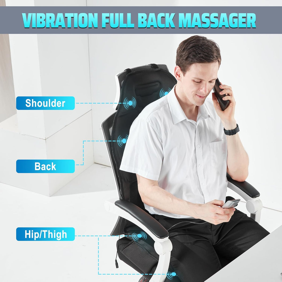 Massage Seat Cushion with Heat, Cooling Back Massager for Chair, Chair Massager for Full Body Massage, Deep Tissue Vibration Pad with 2 Adapters, Gifts for Dad Mom