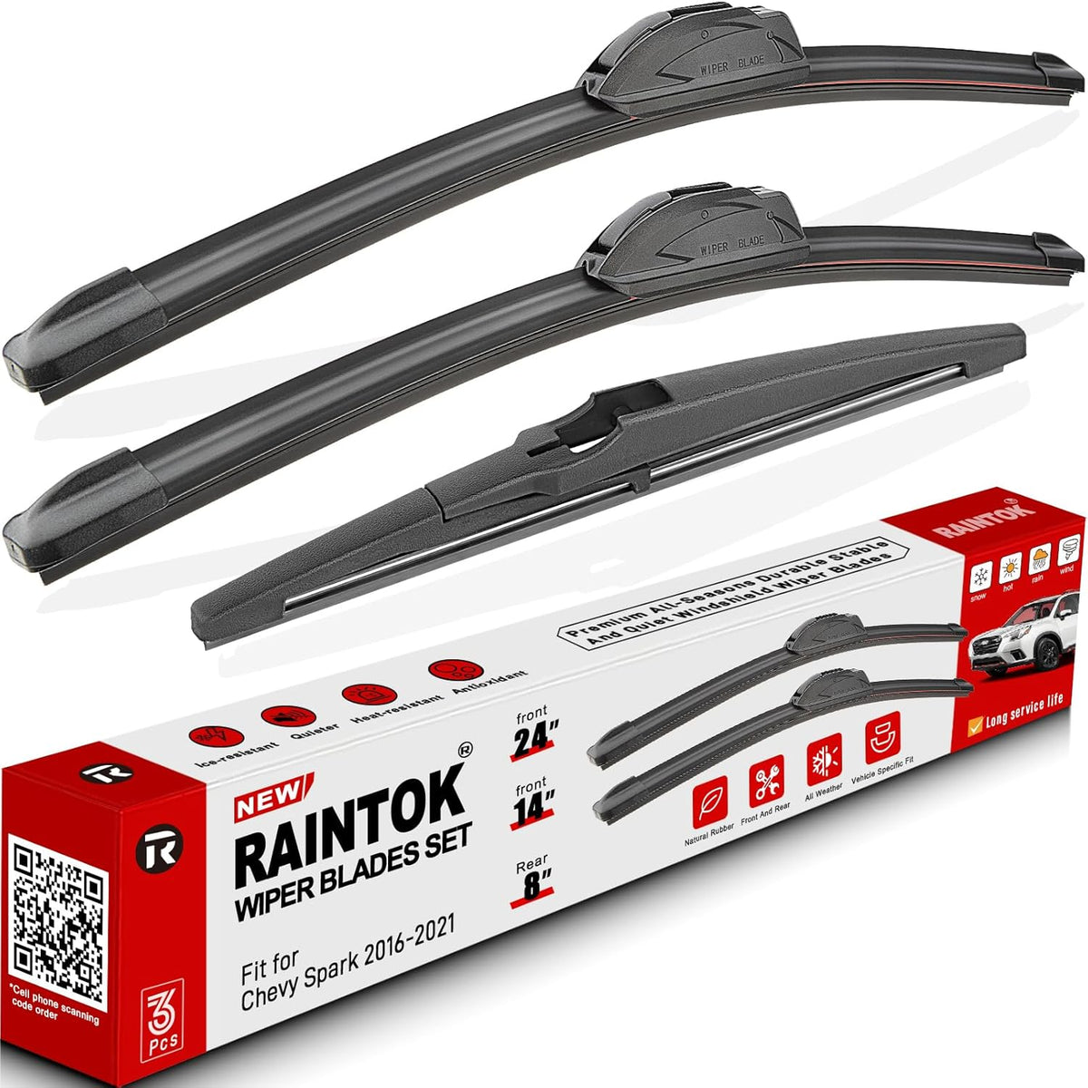 Windshield Wiper Blades Replacement for 2016-2021 Chevrolet Chevy Spark Original Factory Quality Front Rear Wipers Blade Set for My Car - 24" 14" 8" (Pack of 3)