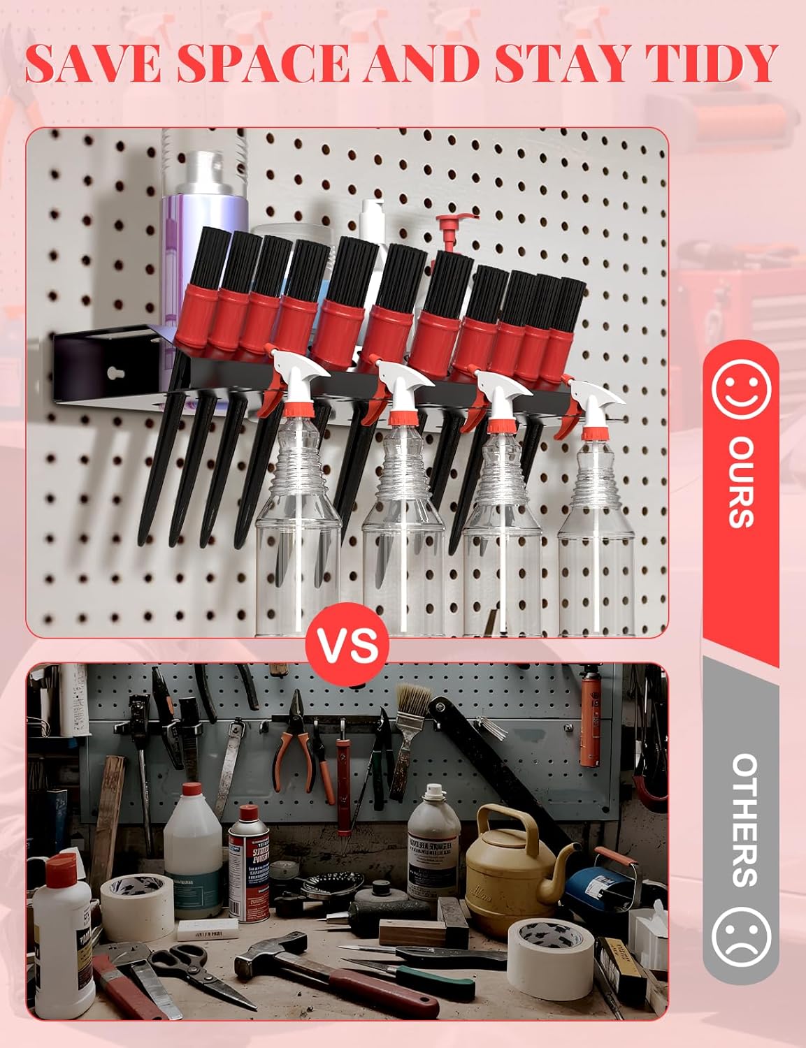 Spray Bottle Storage Rack, Wall Mount Bottle Organizer Car Detailing, Detailing Brush Organizer, Car Beauty Shop Accessory Display, 3/8" Air Tool Holder for Garage and Workspace, 2Pcs, Black