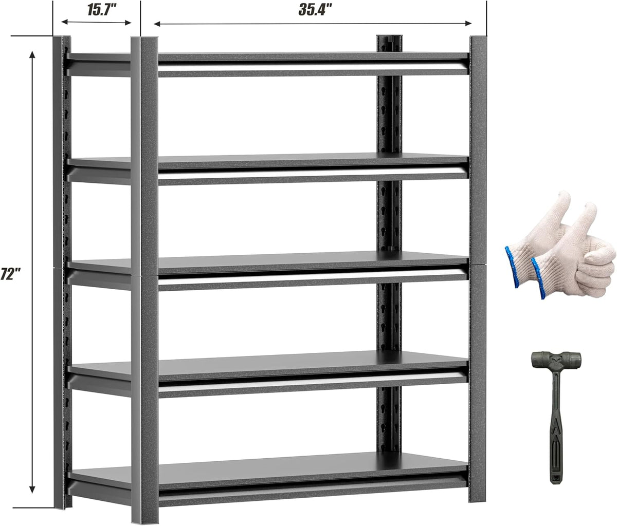 Garage Shelving,Thickened 72"*35.4"*15.7"Garage Storage Shelves Heavy Duty Shelving Units and Storage,Adjustable 5 Tier Metal Shelving Storage for Garage Rack Shelf Industrial Shelving for Basement