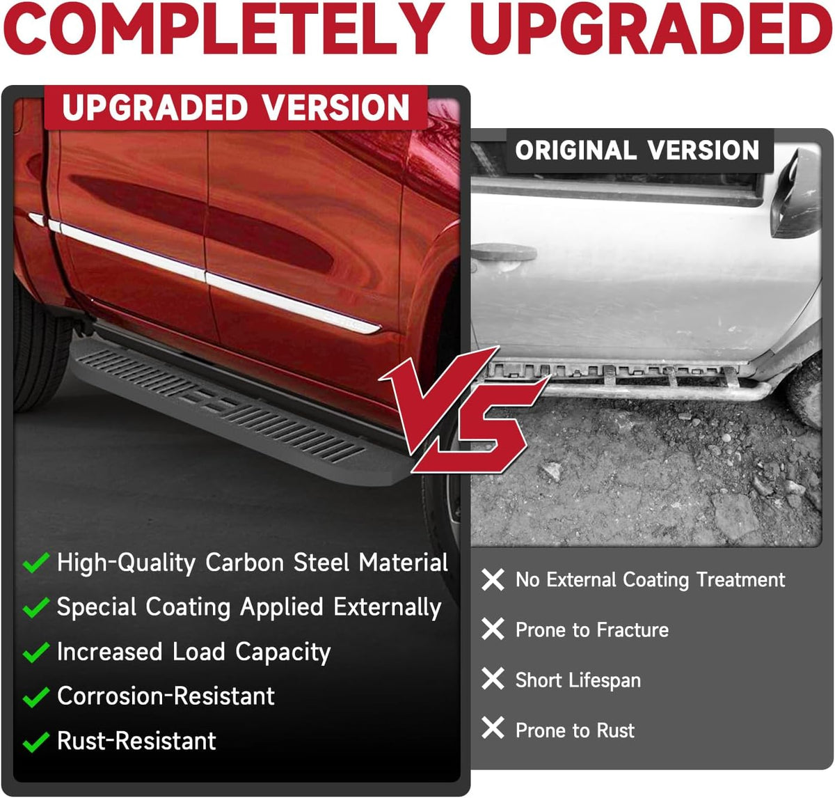 6'' Running Boards Side Steps Nerf Bars – Heavy-Duty Carbon Steel with Black Powder Coating – Durable and Rust-Resistant, Fits for 2019-2024 Silverado Crew Cab (Mixed Slots)