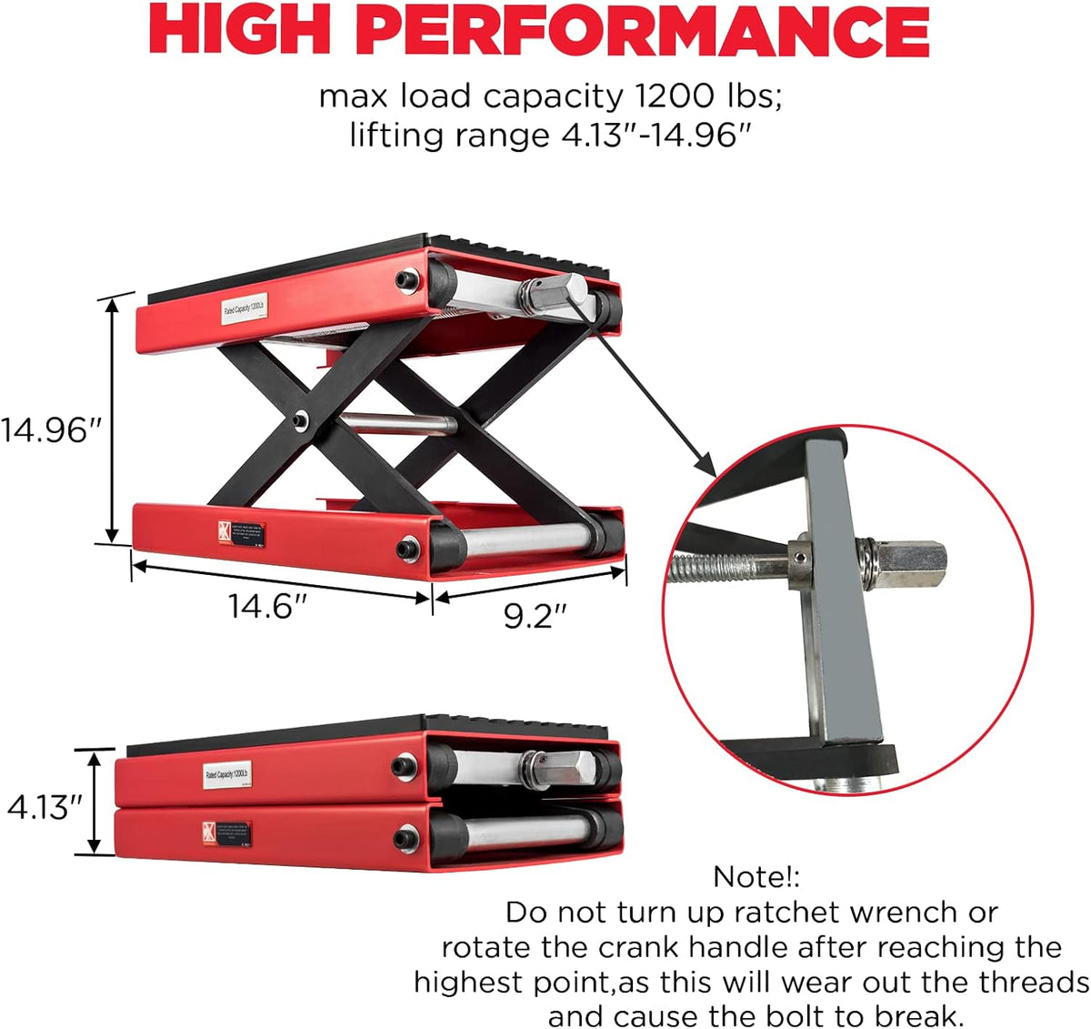 CXRCY 1200 LBS Motorcycle Lift Scissor Jack Upgraded Dirt Bike ATV Steel Motorcycle Hoist Stand with Ratchet Wrench,Crank Handle,Thickened Rubber Pad,Wide Deck