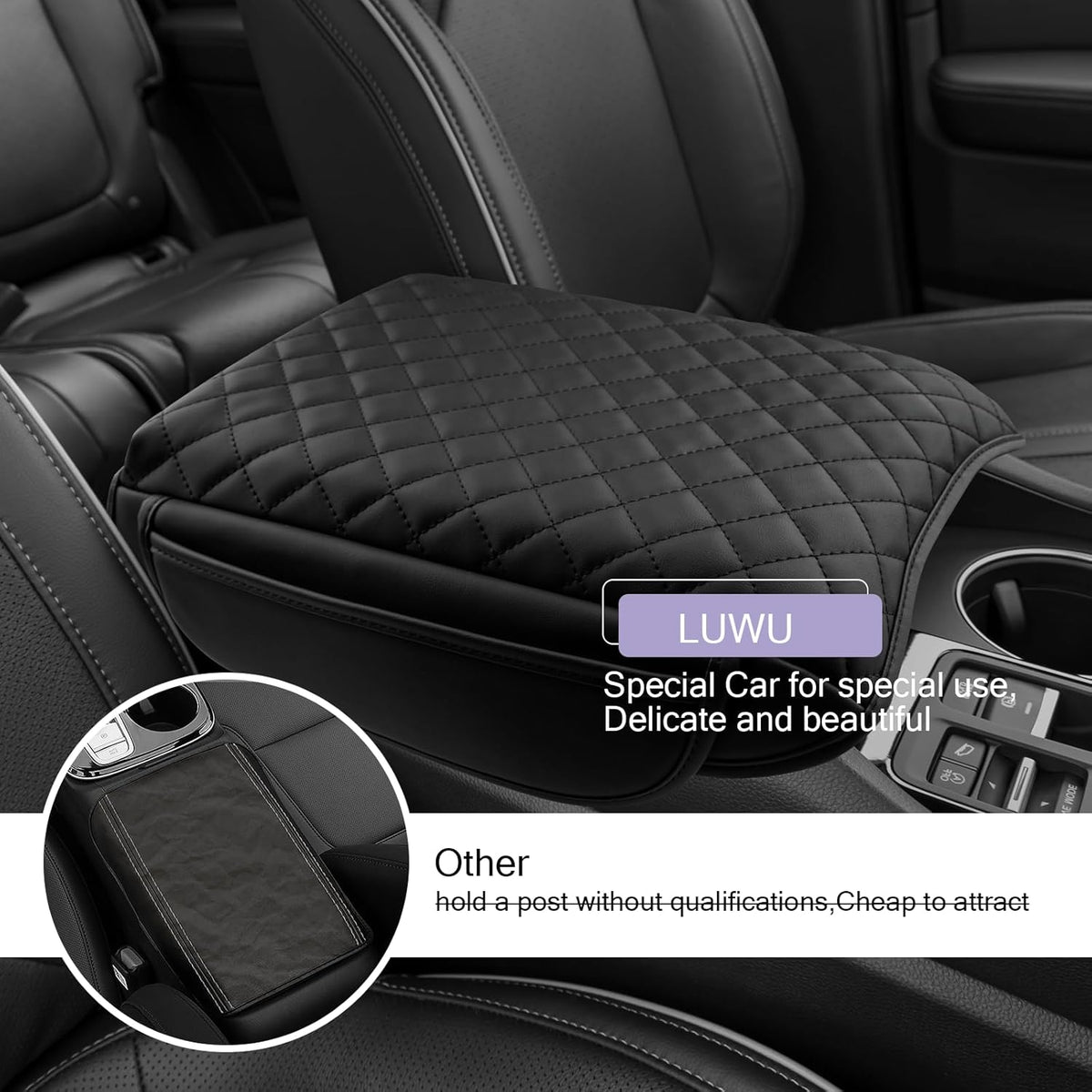 LUWU 2026 Passport Center Console Cover Compatible with 2026 Honda Passport RTL/TrailSport Accessories 2026 Passport Armrest Cover Armrest Console Cover (Thick Black)