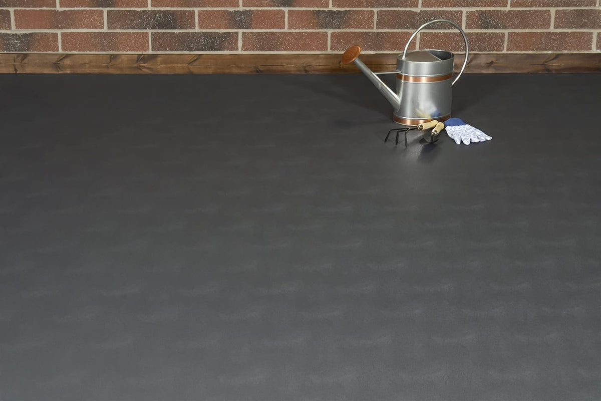 G-Floor Seamless Sheet Vinyl Shed Flooring Cover with Bonded Fibrous Backing - Levant Pattern (8' x 12', Slate Grey)