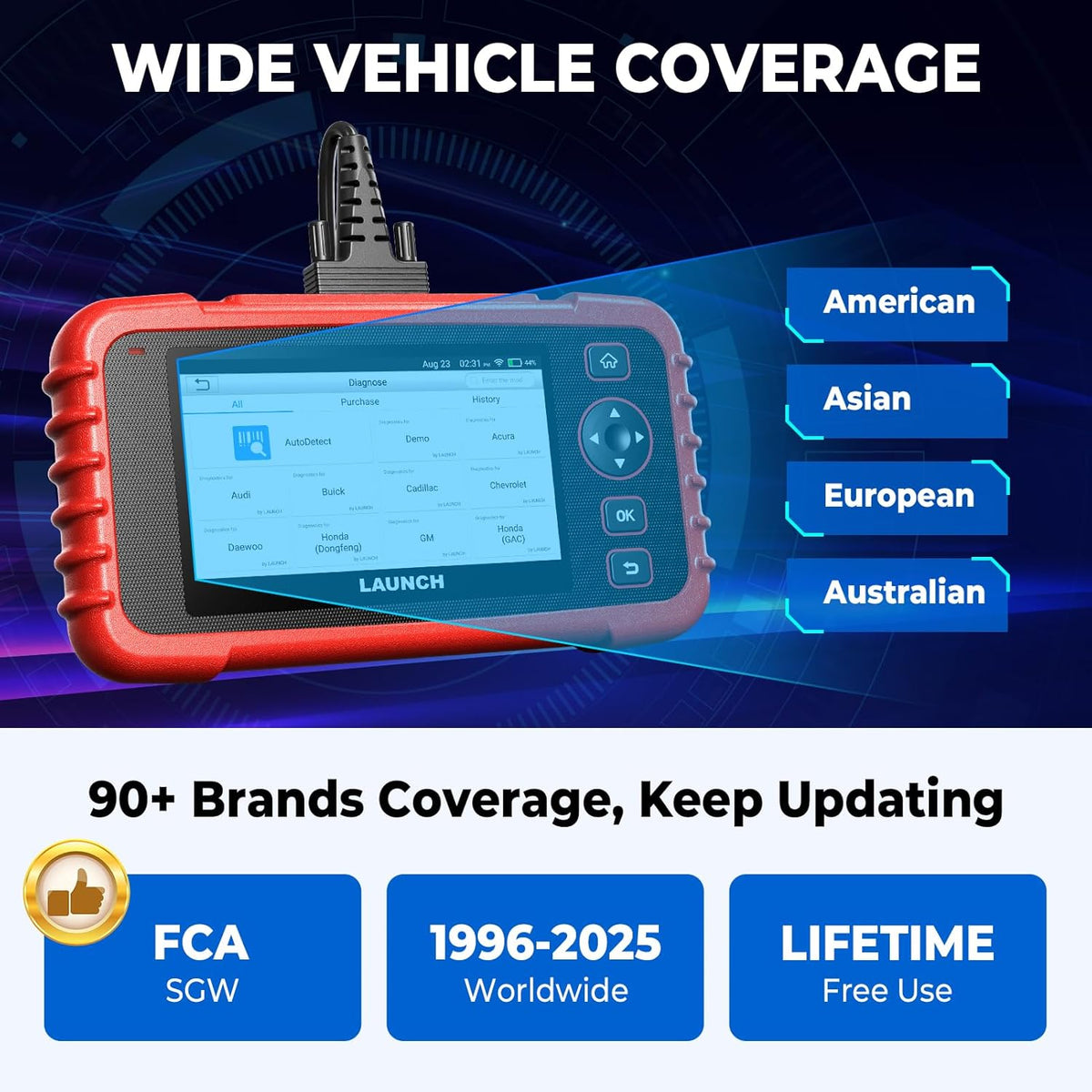 OBD2 Scanner LAUNCH CRP129X V2.0 Elite Scan Tool, Upgrade of CRP123X, 12 Reset Services, ABS/SRS/Transmission/ Check Engine Car Code Reader, Lifetime Free Update, FCA AutoAuth & Auto VIN, Battery Test