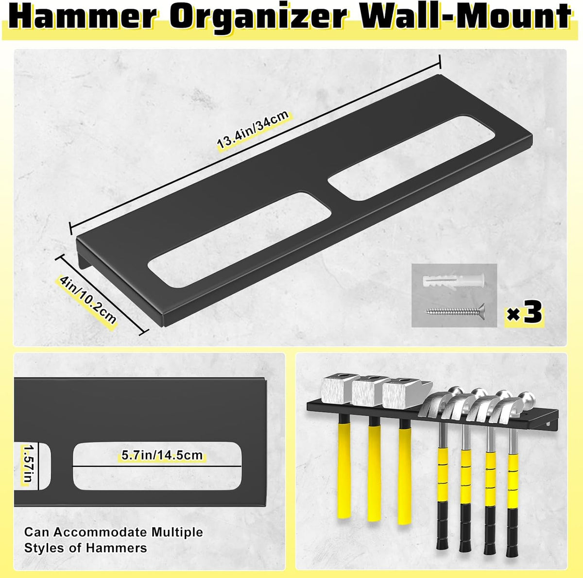 Wall Mount Screwdriver Organizer, Pliers Holder, Hammer Rack, Metal Storage Board, Power Tool Organizer for Workshop Shed Garage Workbench Home, 4 Pcs