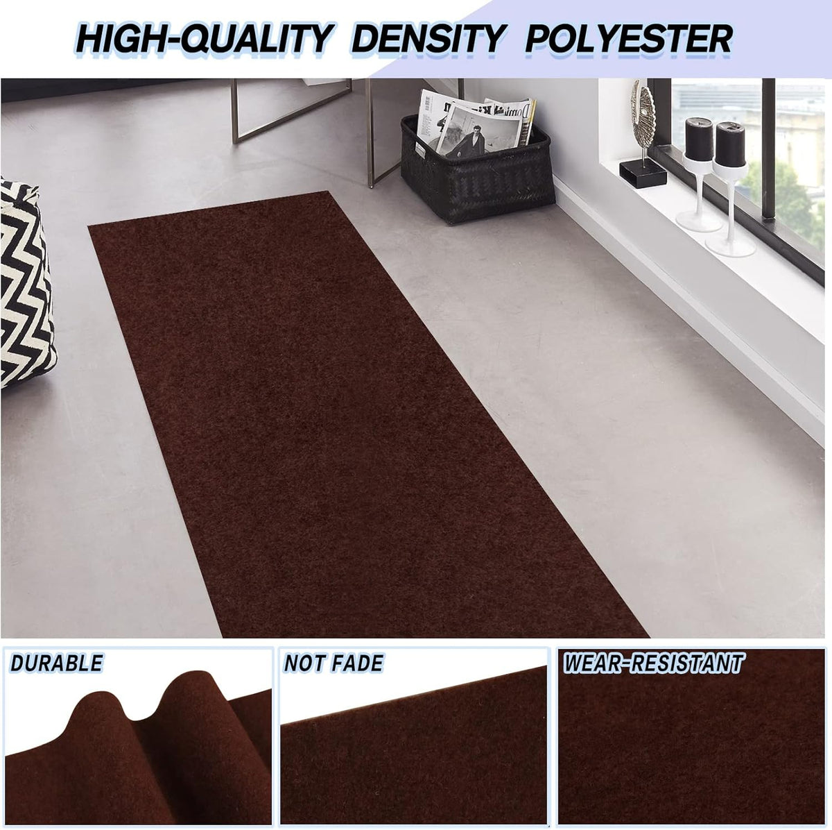 Custom Size Backed Non-Slip Area Rugs Runner, Easy Clean, Waterproof Runner Rugs for Hallway Entryway, Kitchen, Laundry, 3FT x 5FT, Brown