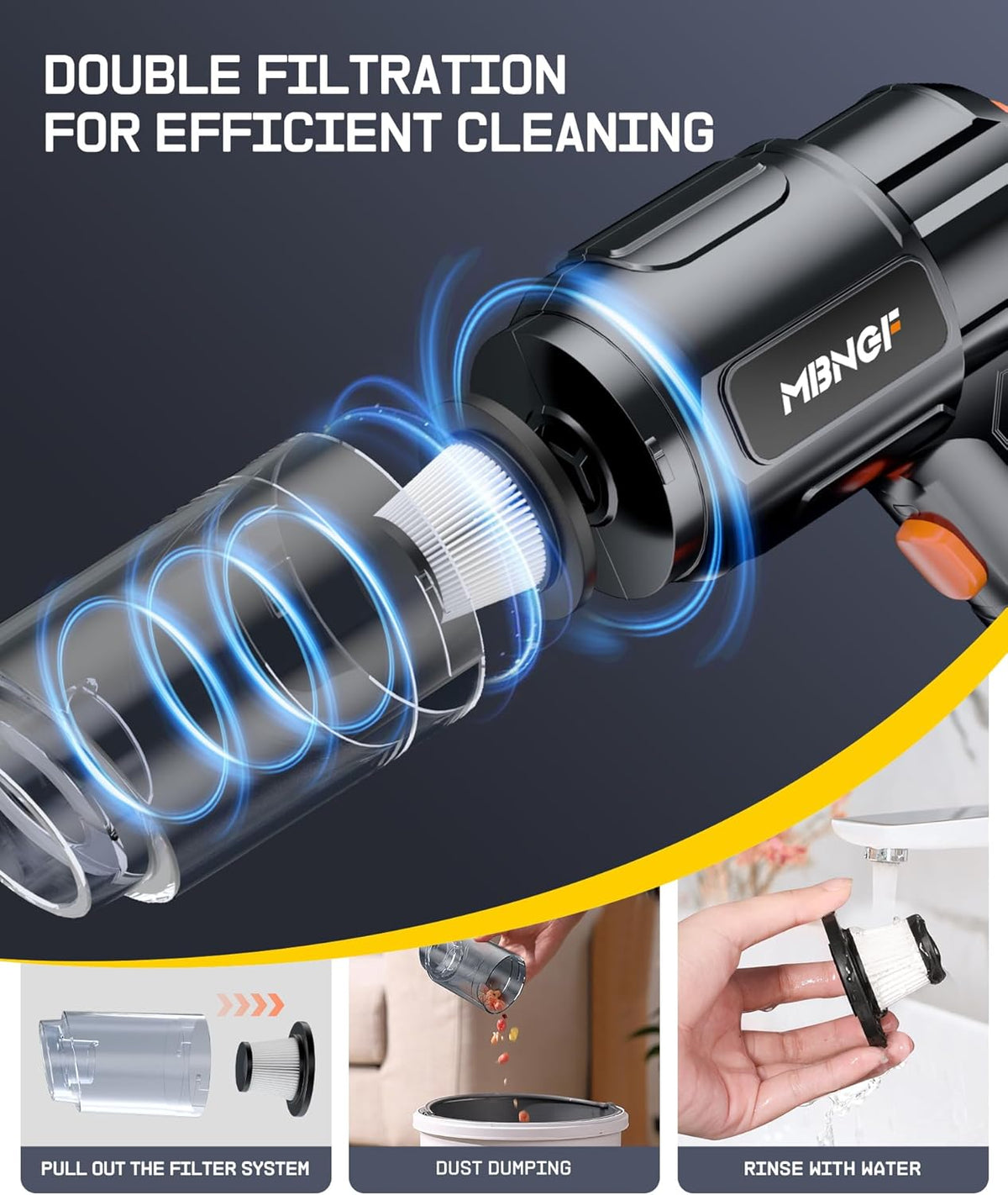 Car Vacuum Portable Cordless, High Power Suction & Blower, Wireless Handheld Vacuum Cleaner for Car, Home, Office, Pet(Deep Dark Black)