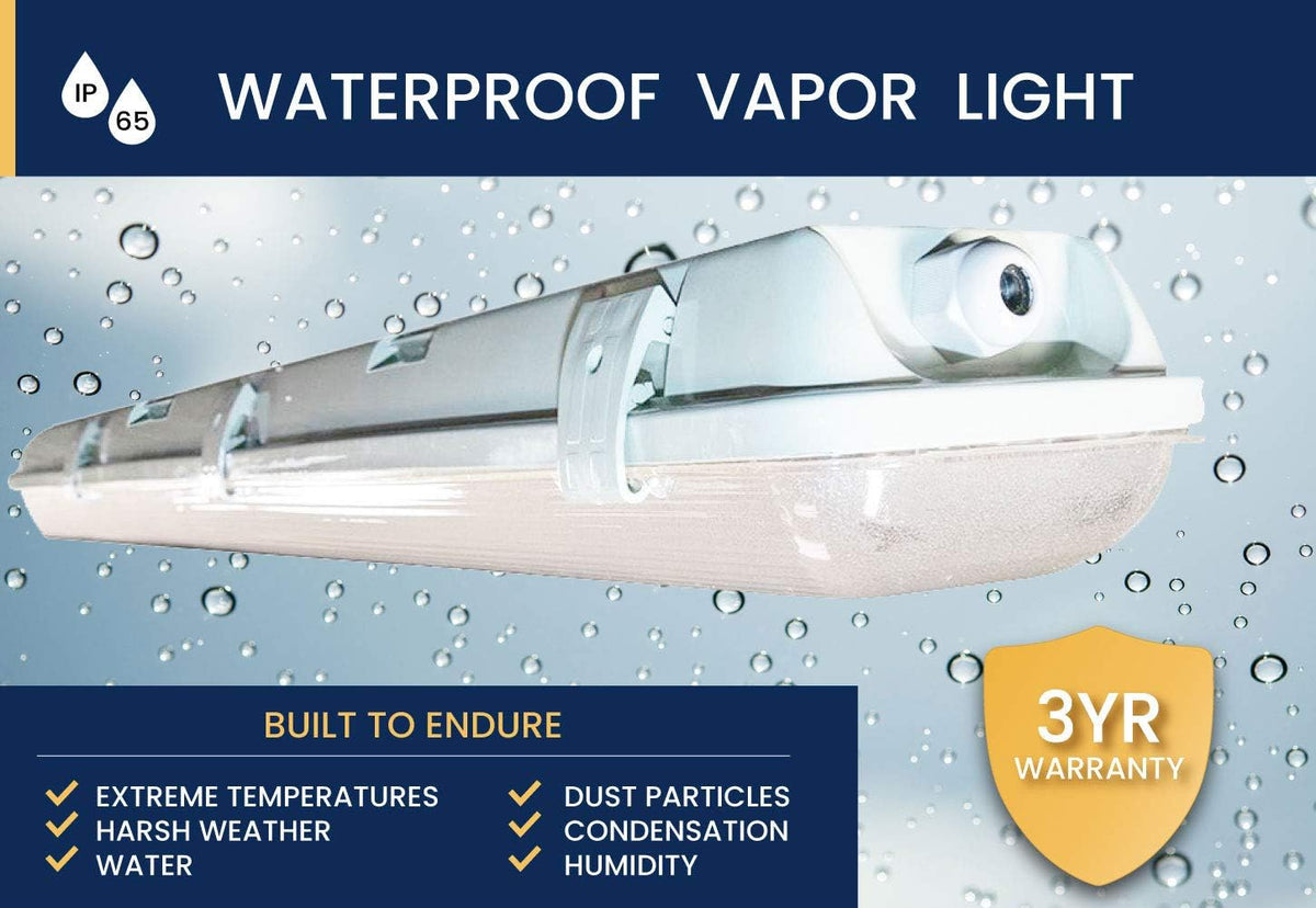 4 FT 6500K 72W LED Vapor Tight Lights | Commercial Indoor/Outdoor Hardwired IP65 Waterproof Fixtures | 8000 Lumens | Detachable LED Strips (4-Pack)