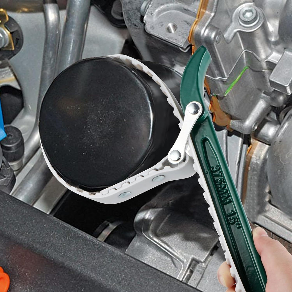 15" Belt Strap Wrench with Adjustable 36" Steel Wire Rubber Strap, Multipurpose Oil Filter Removal Tool