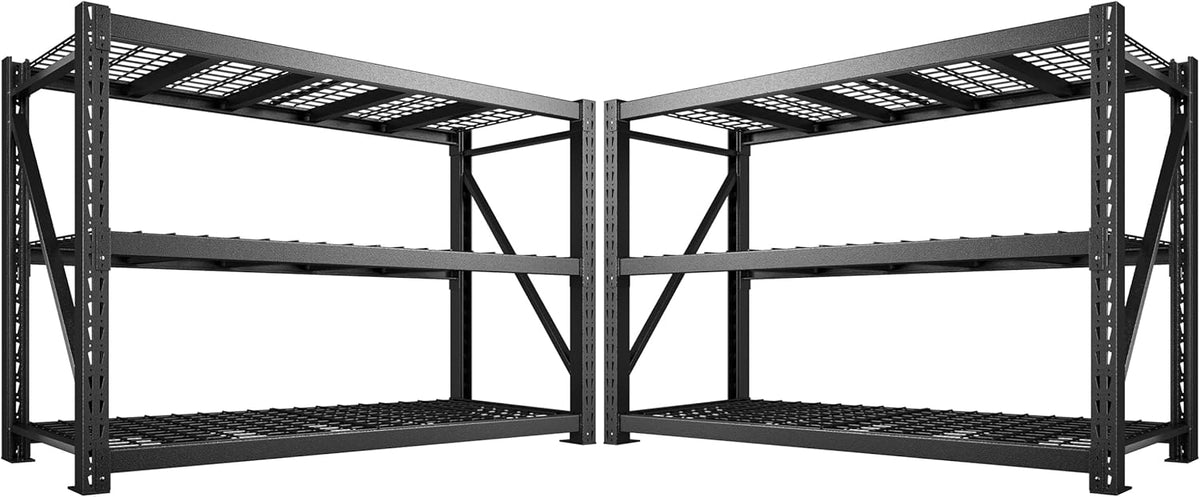 Bepatio 77" W Garage Shelving Heavy Duty, Ultra Wide Storage Shelves 3 Tier Metal Shelving Unit Adjustable Utility Shelves for Garage, Basement, Warehouse, Black 77" W*23.7" D*66”H, 2 PCS