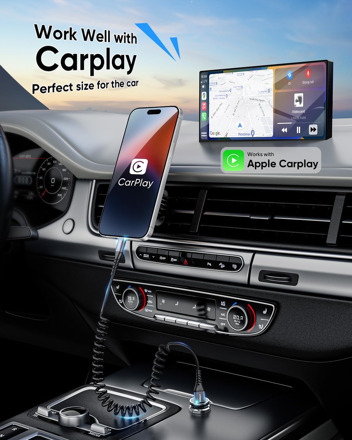 SUNGUY Coiled USB to Lightning Cable for Car, 2-Pack 4FT [MFi Certified] Retractable iPhone Charger Cable, Fast Charging CarPlay Cable for iPhone 14/13/12/11 Pro Max/XS MAX/XR/XS/iPad/iPod