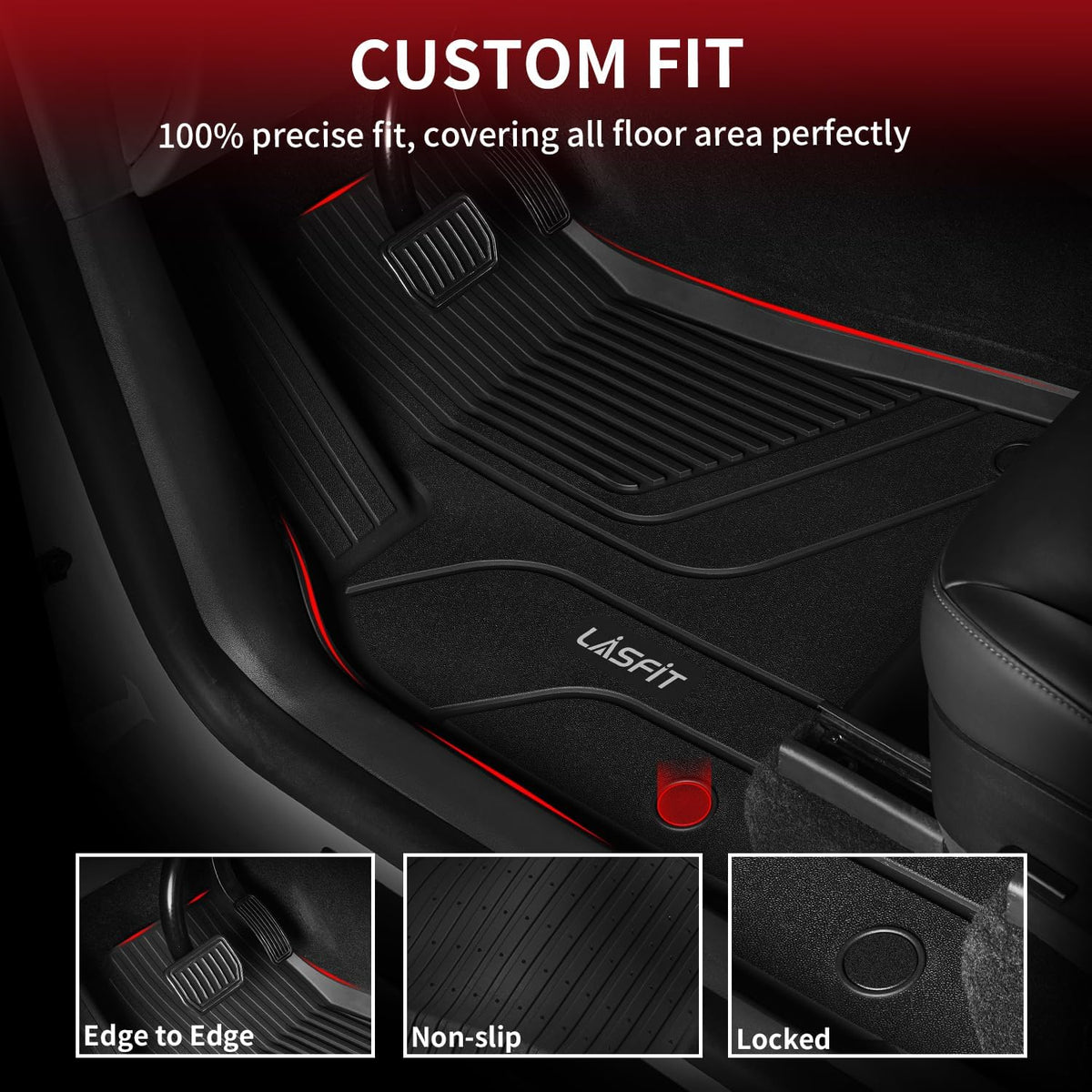 LASFIT Frunk Trunk Mats Fit for Tesla Model X & Model X Plaid 6 Seater / 7 Seater 2025 2024 2023 2022 2021, Custom Fit TPE All Weather Waterproof Cargo Liners, Black