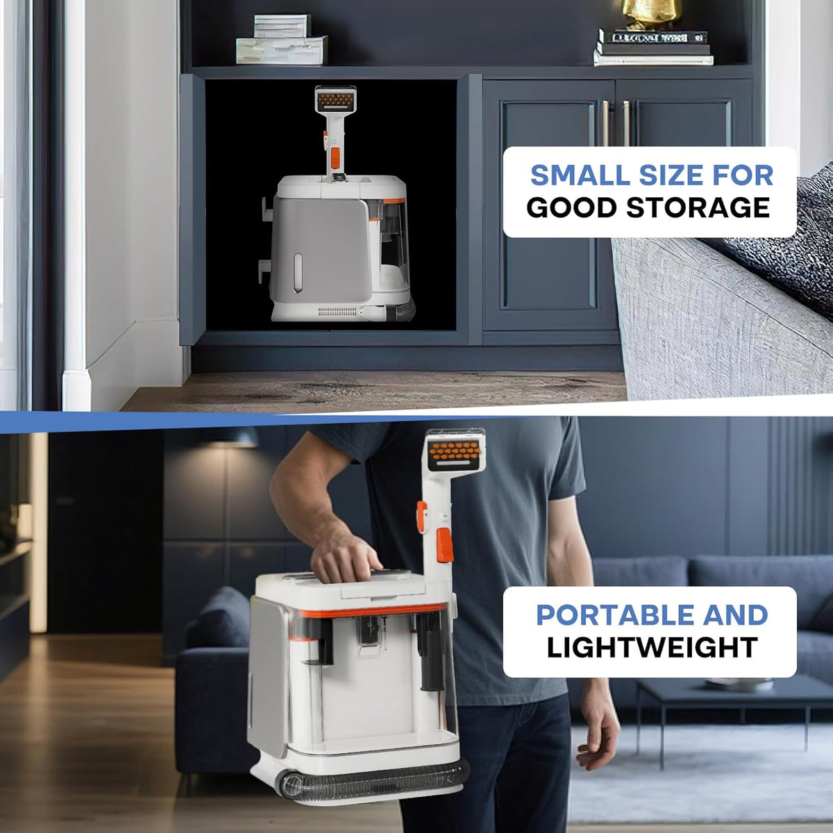 Portable Carpet and Upholstery Cleaner Machine - Multi-Surface Cleaner, Couch & Rug Shampooer with Powerful Suction, Handheld Cleaner for Pets, Spot, Stain, Car & Auto Detailer, Silver
