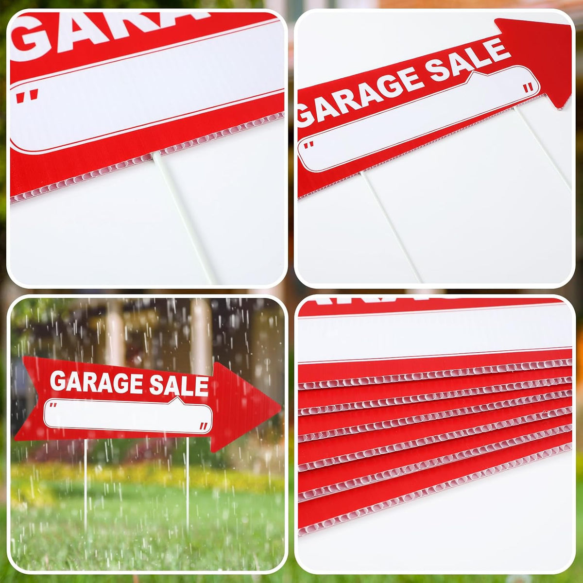 Wenqik 12 Pcs Garage Sale Signs with Stakes Double Sided Neon Arrow Signs with Stakes 17 x 6 Inches High Visibility This Way Plastic Garage Sale Decoration(Red and White)