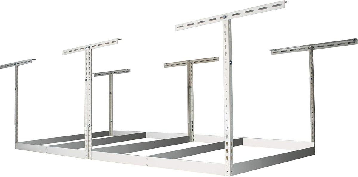 MonsterRax 4x8 Overhead Storage Rack Frame Kit - Hanging Storage Shelves, Ceiling Storage Rack System, Overhead Garage Organizers - (White, 12"-21")