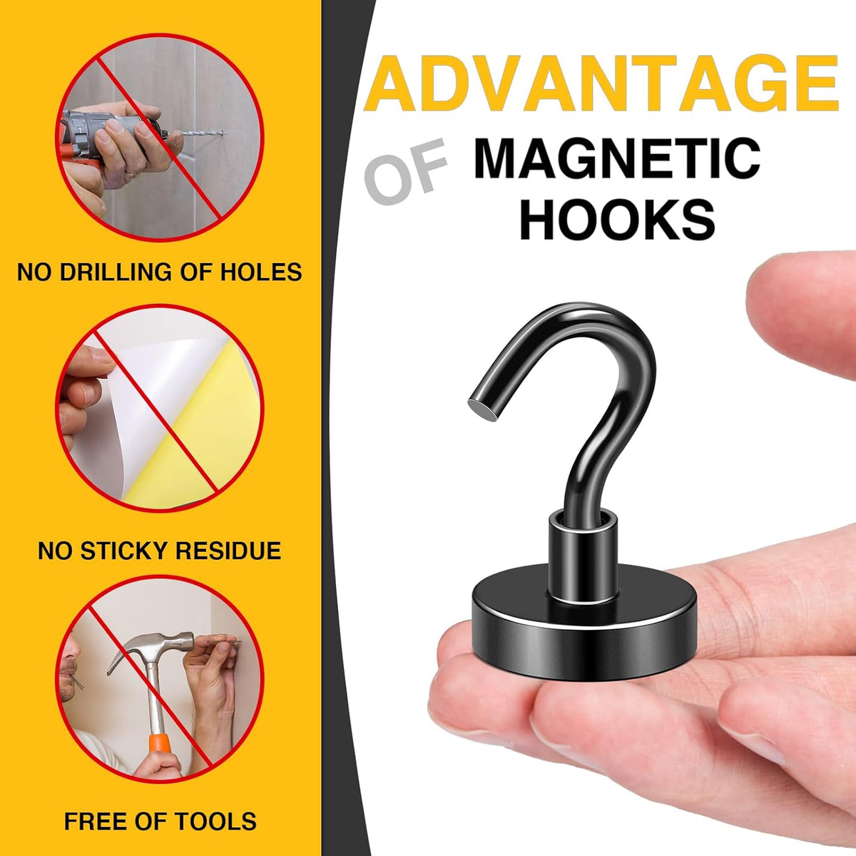 DIYMAG Black Magnetic Hooks, 80 LB Heavy Duty Strong Magnet with Hook, Rare Earth Neodymium Magnets for Hanging, Magnetics Hanger for Curtain, Home, Kitchen, Workplace, 20 Packs
