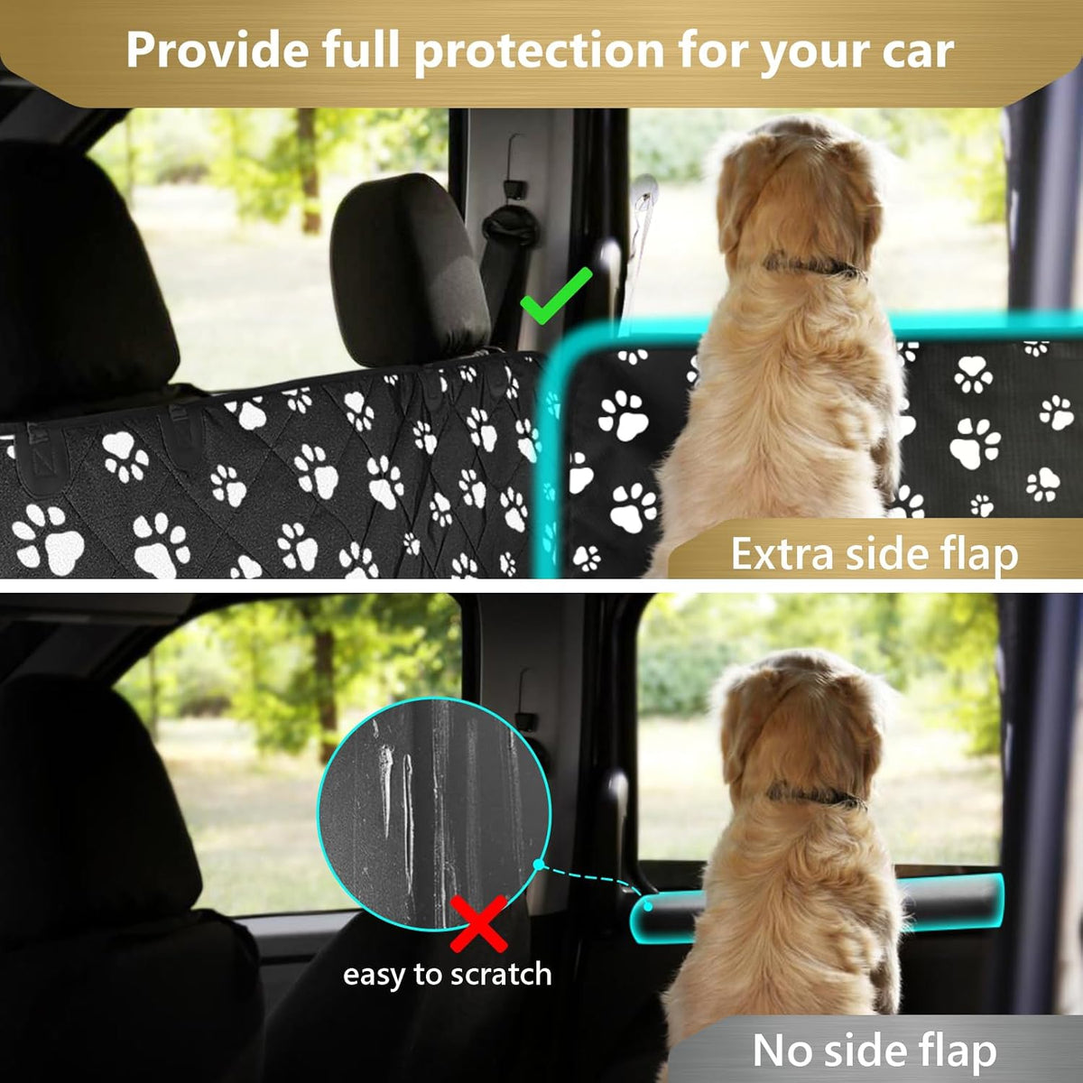 F-color SUV Cargo Liner for Dogs - Waterproof Pet Cargo Liner with Side Flaps, Comfort Dog Cargo Cover with Bumper Flap, Scrachproof, Non-Slip, Large Size Universal Fit SUVs Sedans Trunks Vans, Paw