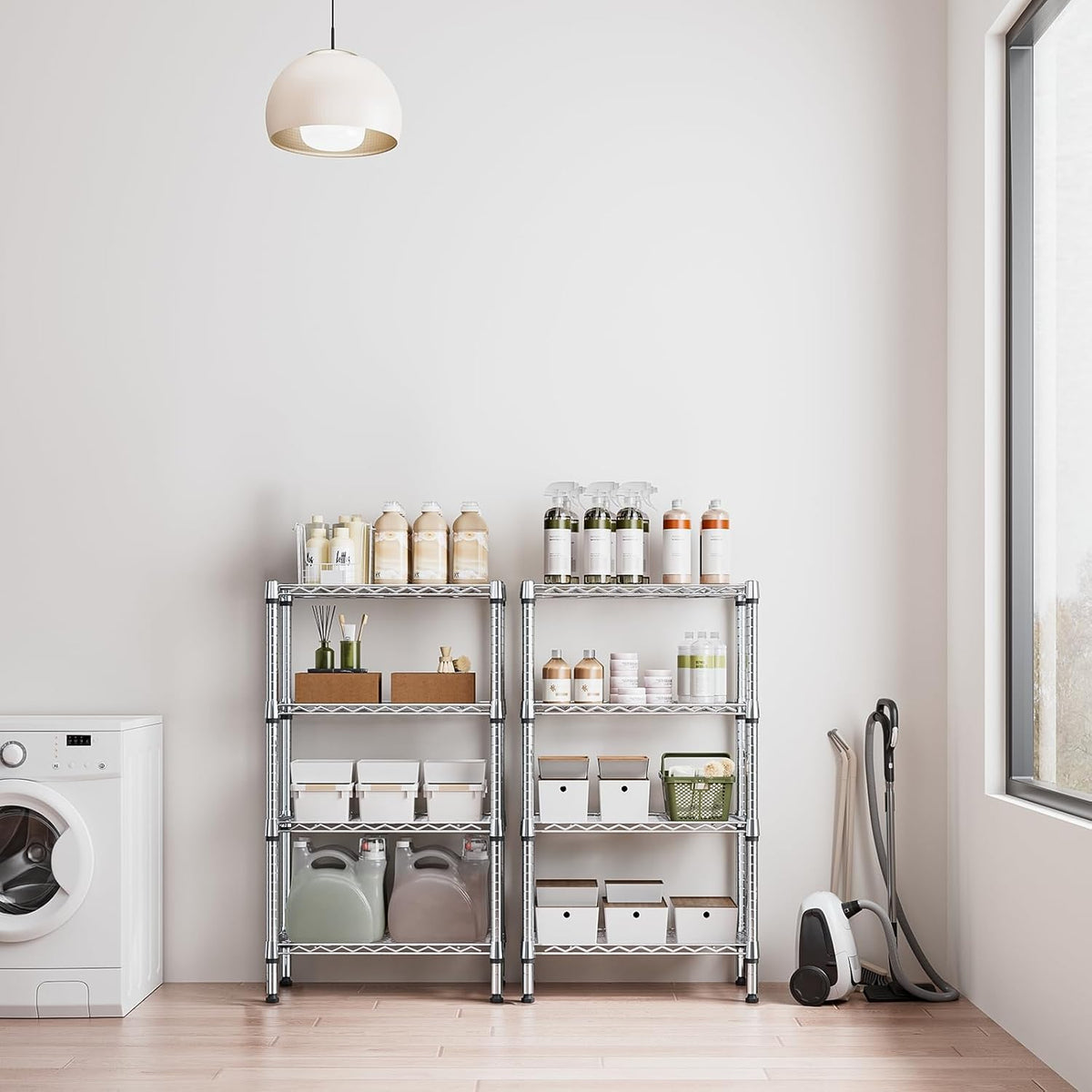 1000 lbs 4 Tier Shelf Metal Storage Shelves Wire Rack Closet Organizers for Garage Kitchen Bathroom Laundry Chrome 11.8" D x 25.6" W x 45.5" H