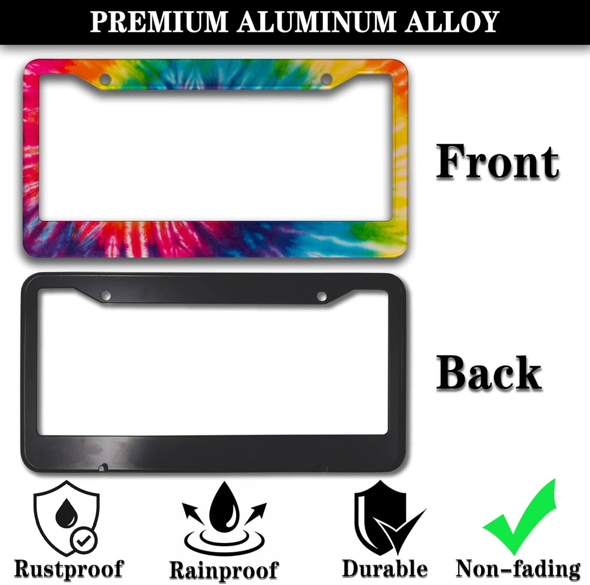 License Plate Frames for Men Rainbow License Plate Frame for Women Novelty Tie Dye Painting Aluminum Metal Car Accessory 2 Pack with Screw Covers Set