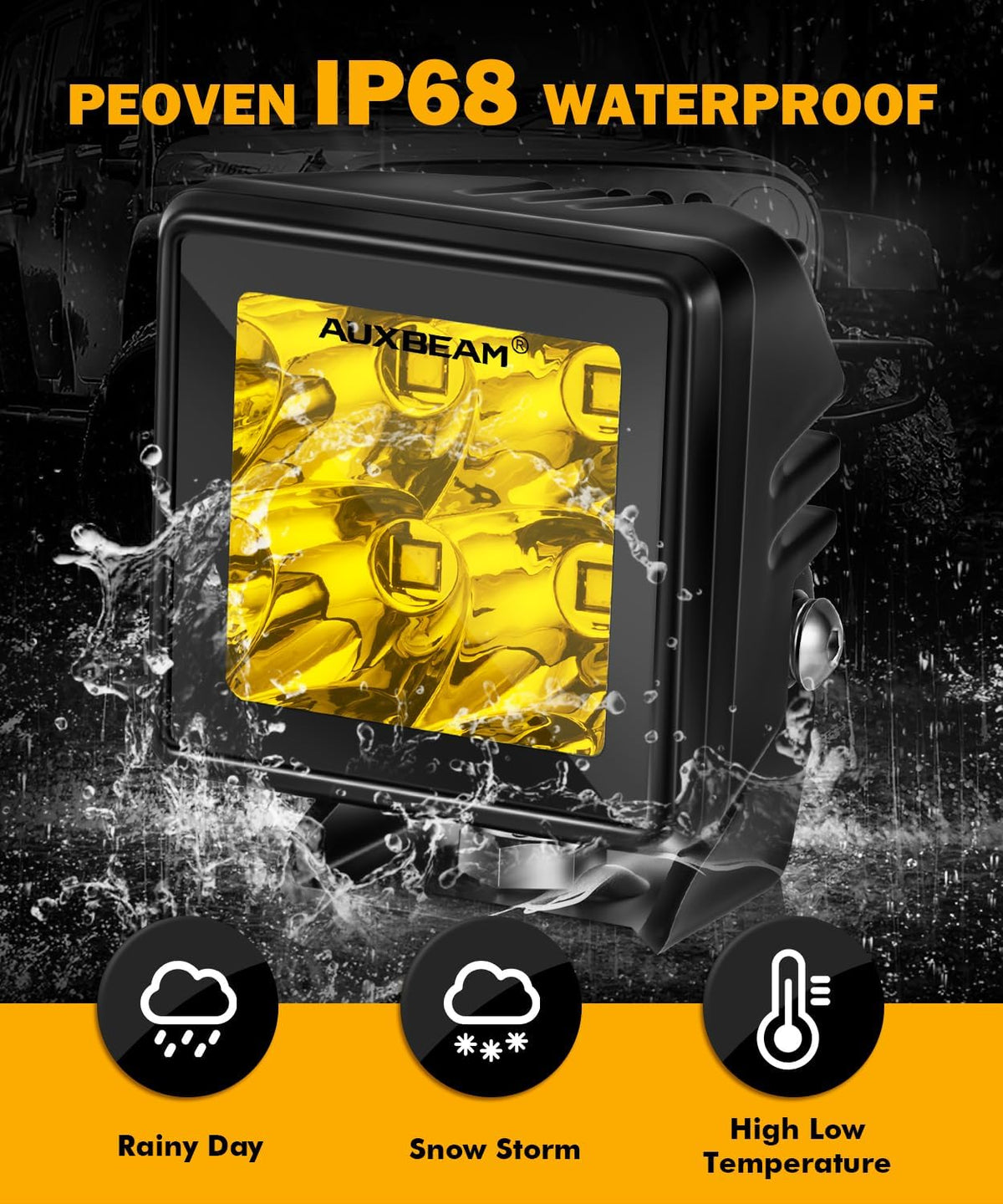 Auxbeam LED Pod Light, 2 Inch Amber Fog Light Offroad Cube Light Pods Focusing Spotlights, 4000LM Spot Beam Auxiliary Driving Ditch Work Lights for Auto Truck Car Jeep