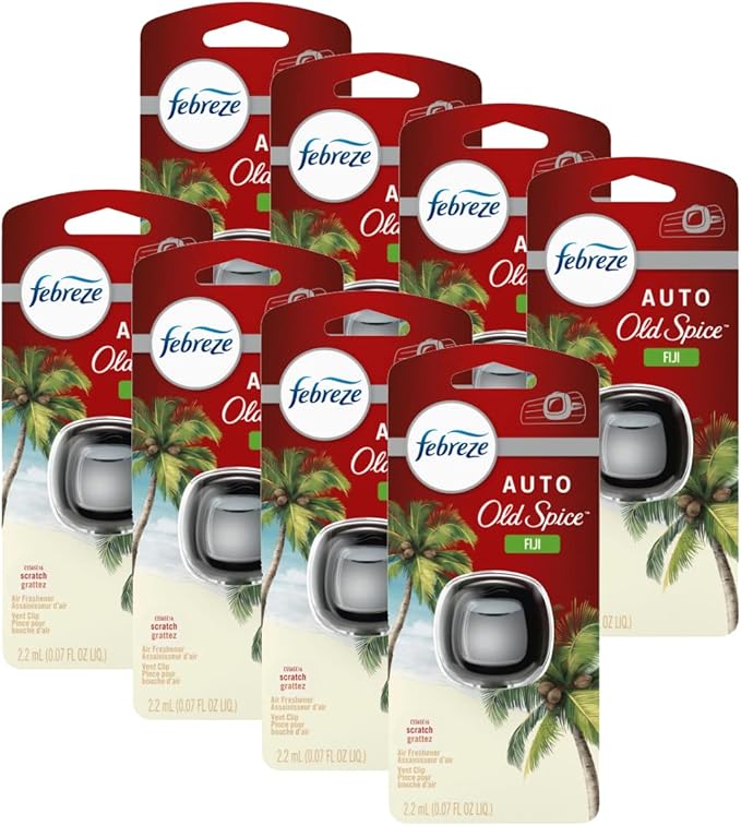 Febreze Car Vent Clip Air Freshener, Odor Eliminator for Up to 30 Days Freshness, 8 Count (Pack of 1) Clip, Fiji