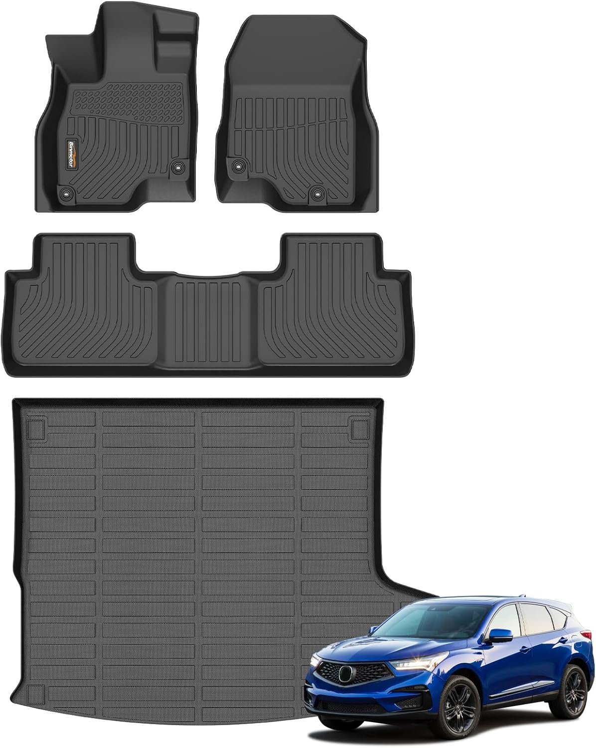 Binmotor-Custom Floor Mats & Cargo Liner for Acura RDX 2019 2020 2021 2022 2023 2024 2025, Front & 2nd Row & Cargo Mat Full Set, TPE All Weather Car Floor Mat for Acura RDX Accessories Floor Liners