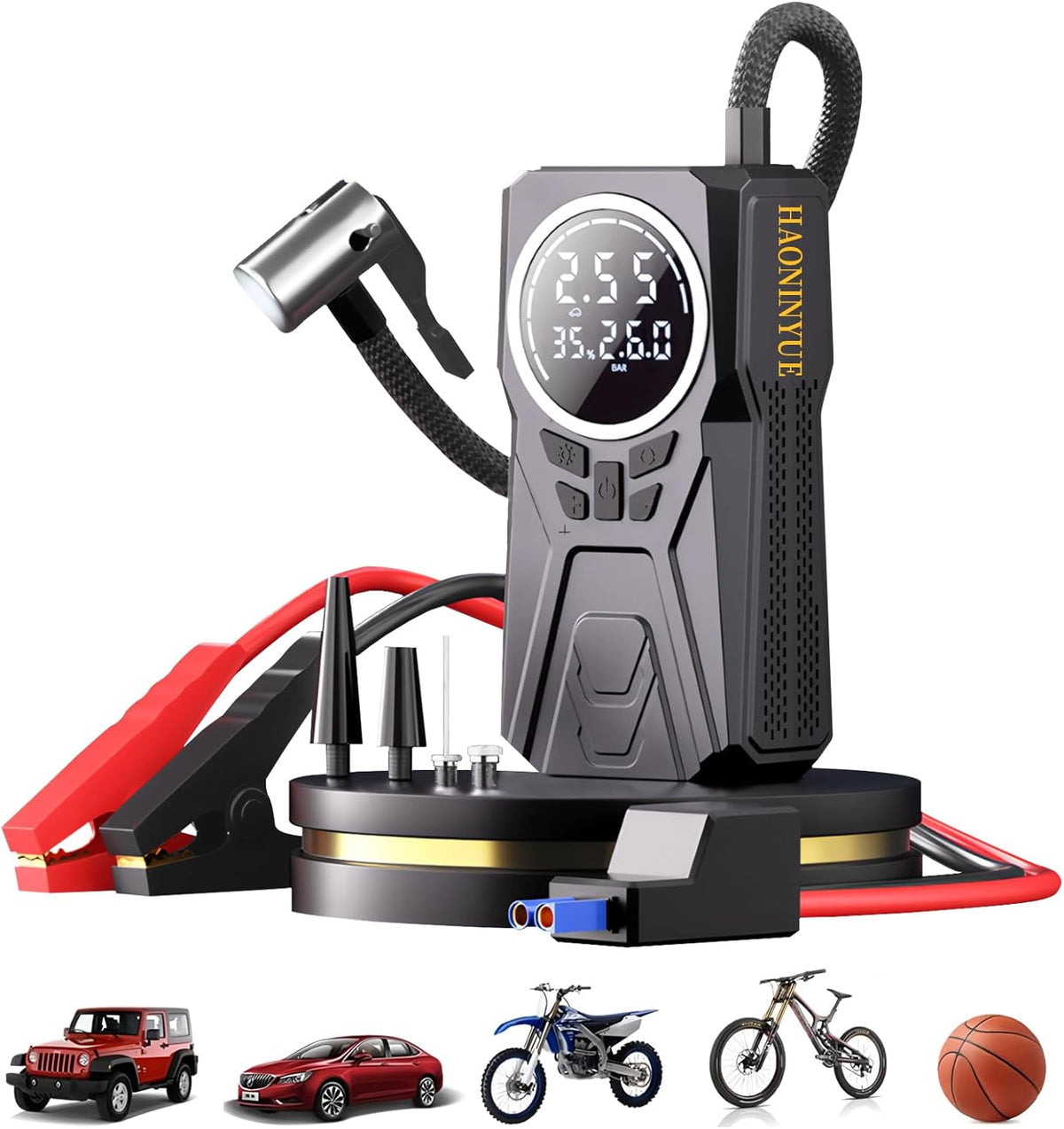 Car Jump Starter with Air Compressor, 3000A Car Emergency Starting Power Supply, 150PSI Tire Inflator Portable Compressor, Portable Tire Inflator for Cars, Pickup Trucks, Bicycles, etc.
