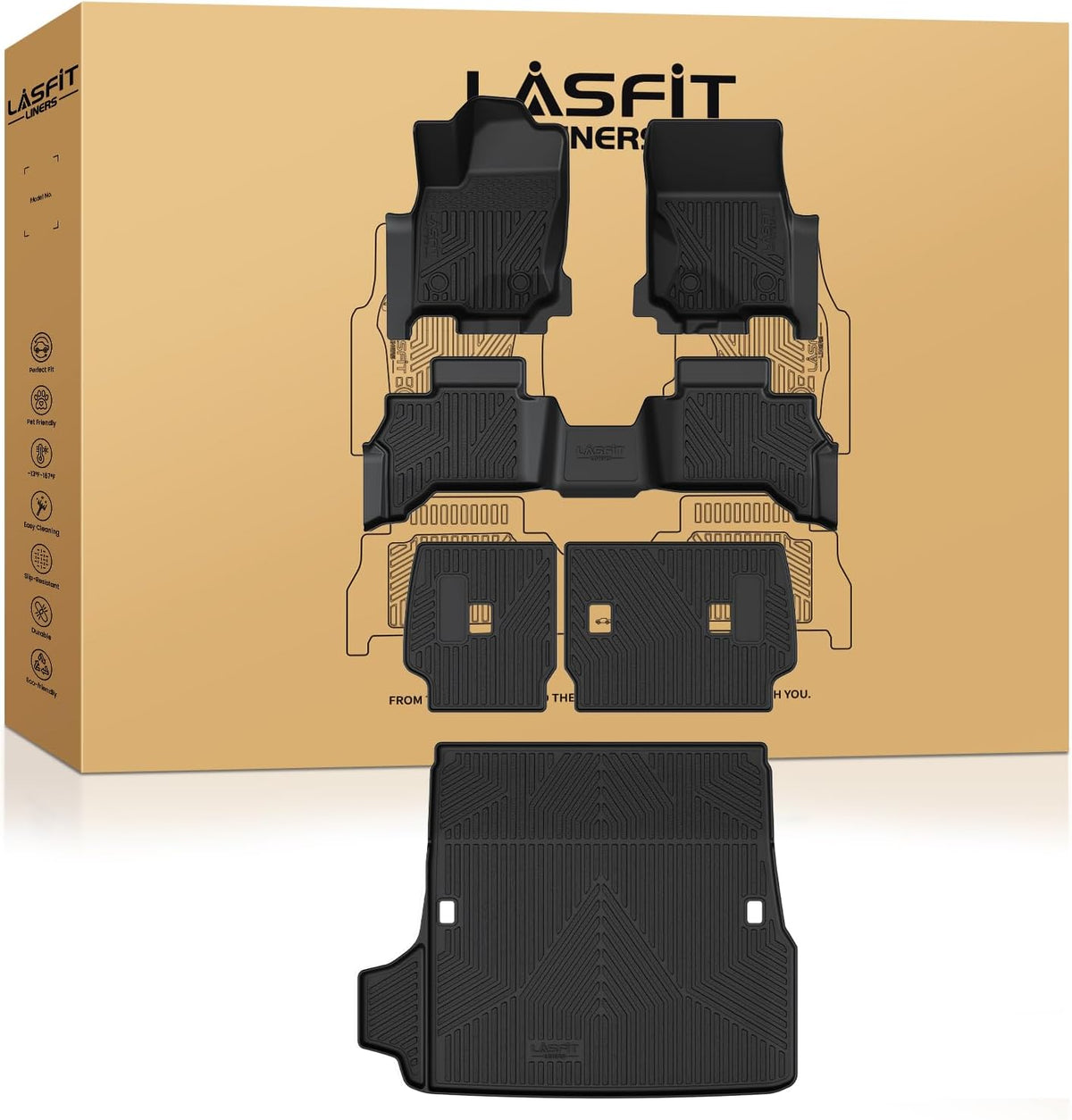 LASFIT Floor Mats for Toyota 4Runner 2025 2026 5 Seats(Not fit Hybrid) wtih Trunk mat&backrest mat, All Weather TPE Custom Fit Floor Liner for 4 Runner SR5/TRD/Limited 6th gen Front&Rear Car Mats