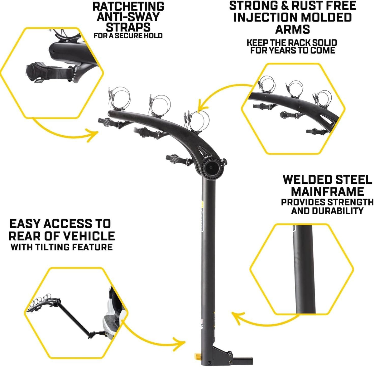 Saris Bones 3-Bike Hitch Rack Bicycle Carrier, with Easy Fold Design and Tilting Base