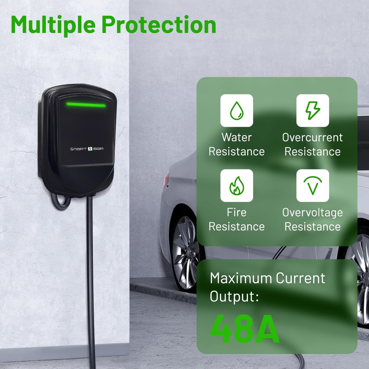 SBB Home Smart Level 2 EV Charger up to 48Amp, 240V Indoor/Outdoor Fast Car Charging Station with App, Wi-Fi Enabled EVSE, Hardwired Electric Car Charger Compatible with All EV Models