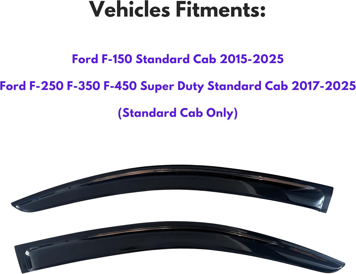 KPY Window Visor Compatible with 2015-2025 Ford F150, F250 F350 F450 SuperDuty 2017-2025, 2PC Rain Guard Vent Deflector Tape-On, 2016 2018 2019 2020 2021 2022 2023 2024 (Regular/Standard Cab Only)