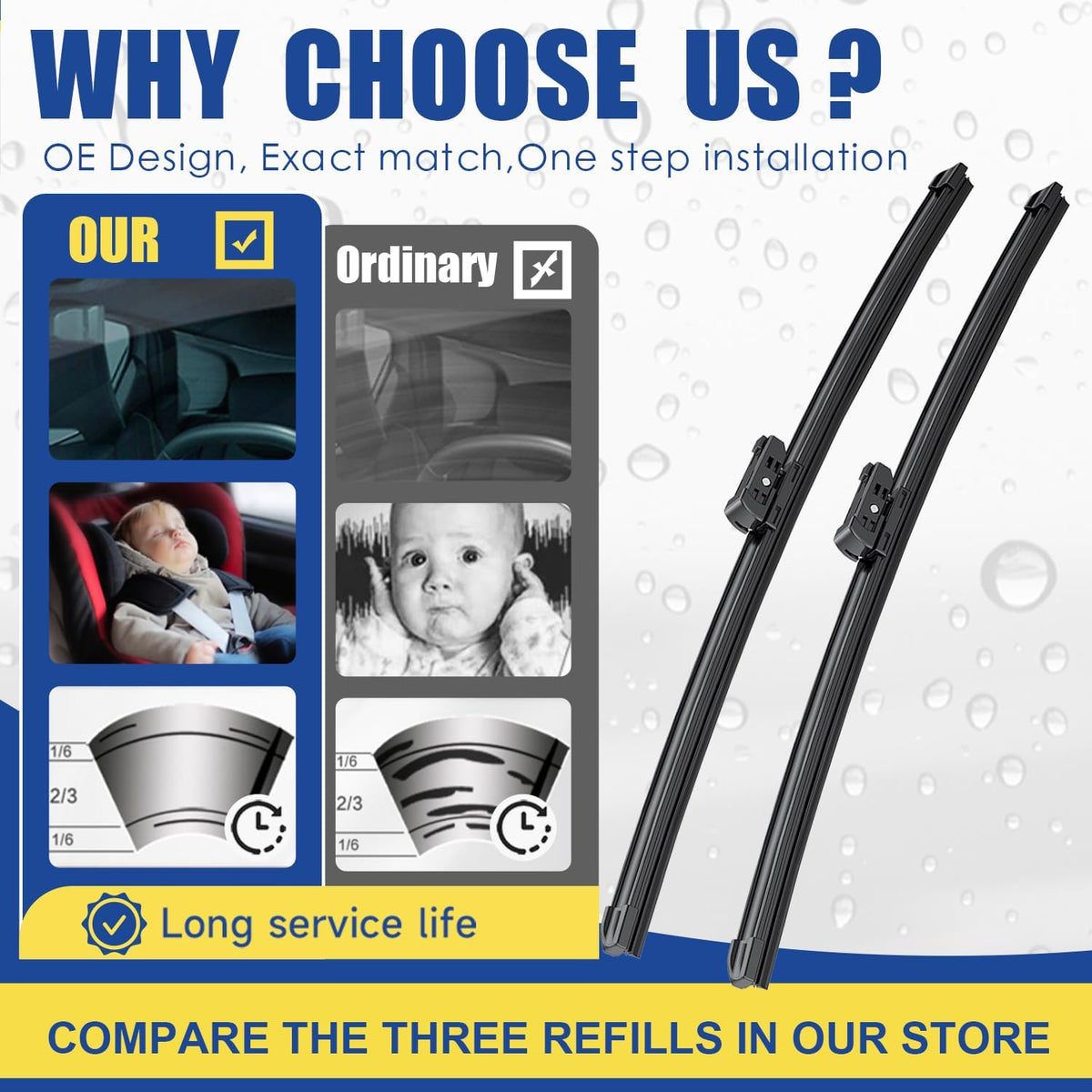 3 wipers Replacememt For 2018 2019 2020 20221 2022 2023 VW Volkswagen Atlas Original Equipment Replacement Wiper Blades Set - 26"+22"+12" (Set of 3) Top Lock