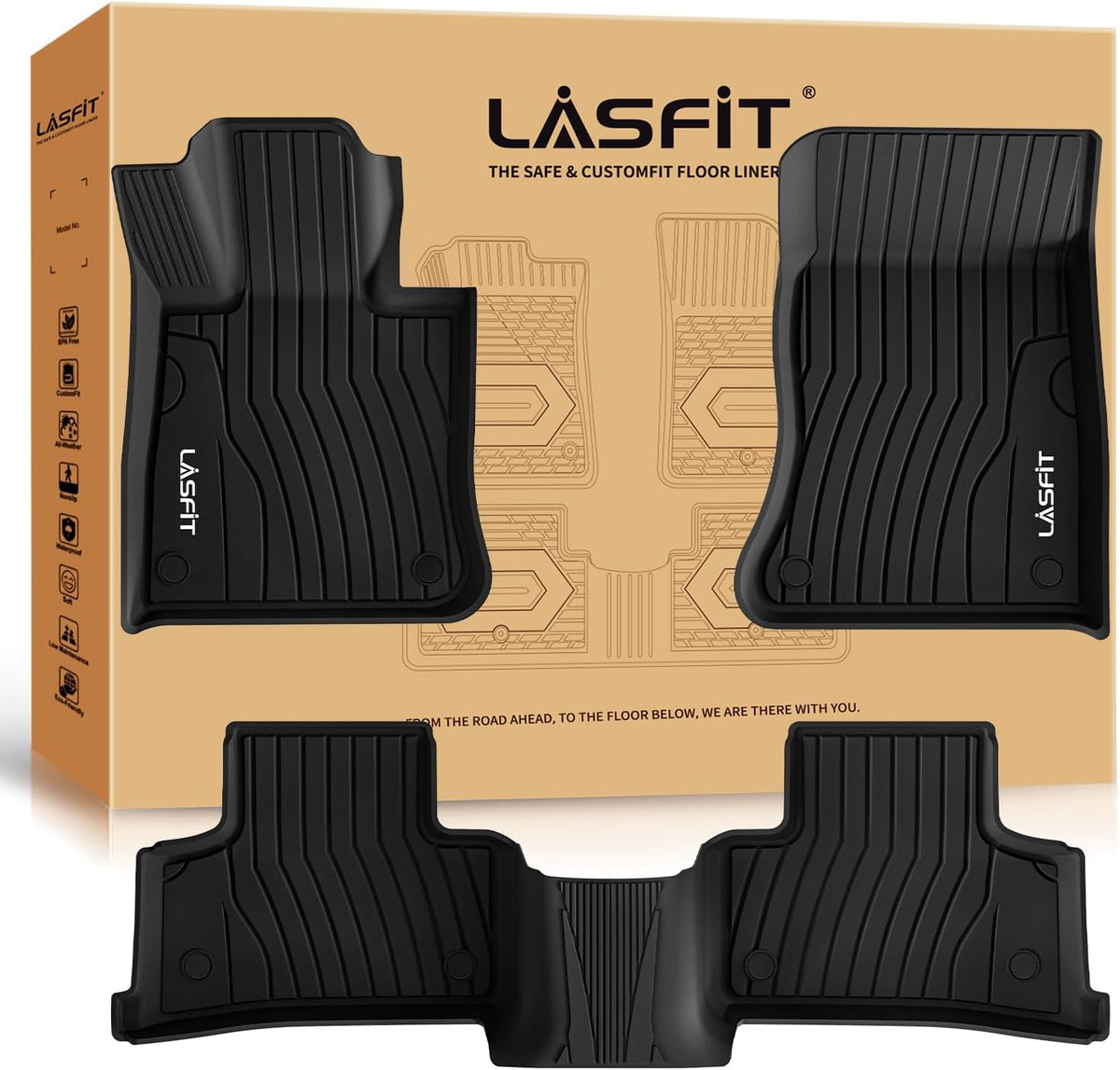 LASFIT Floor Mats for Mercedes Benz GLC 2023-2025 (Coupe Only for 2024-2025), GLC300 / GLC350e / GLC43 AMG/GLC 63 AMG S E, All Weather TPE Floor Liners Custom Fit GLC Car Mats 1st & 2nd Row Mats