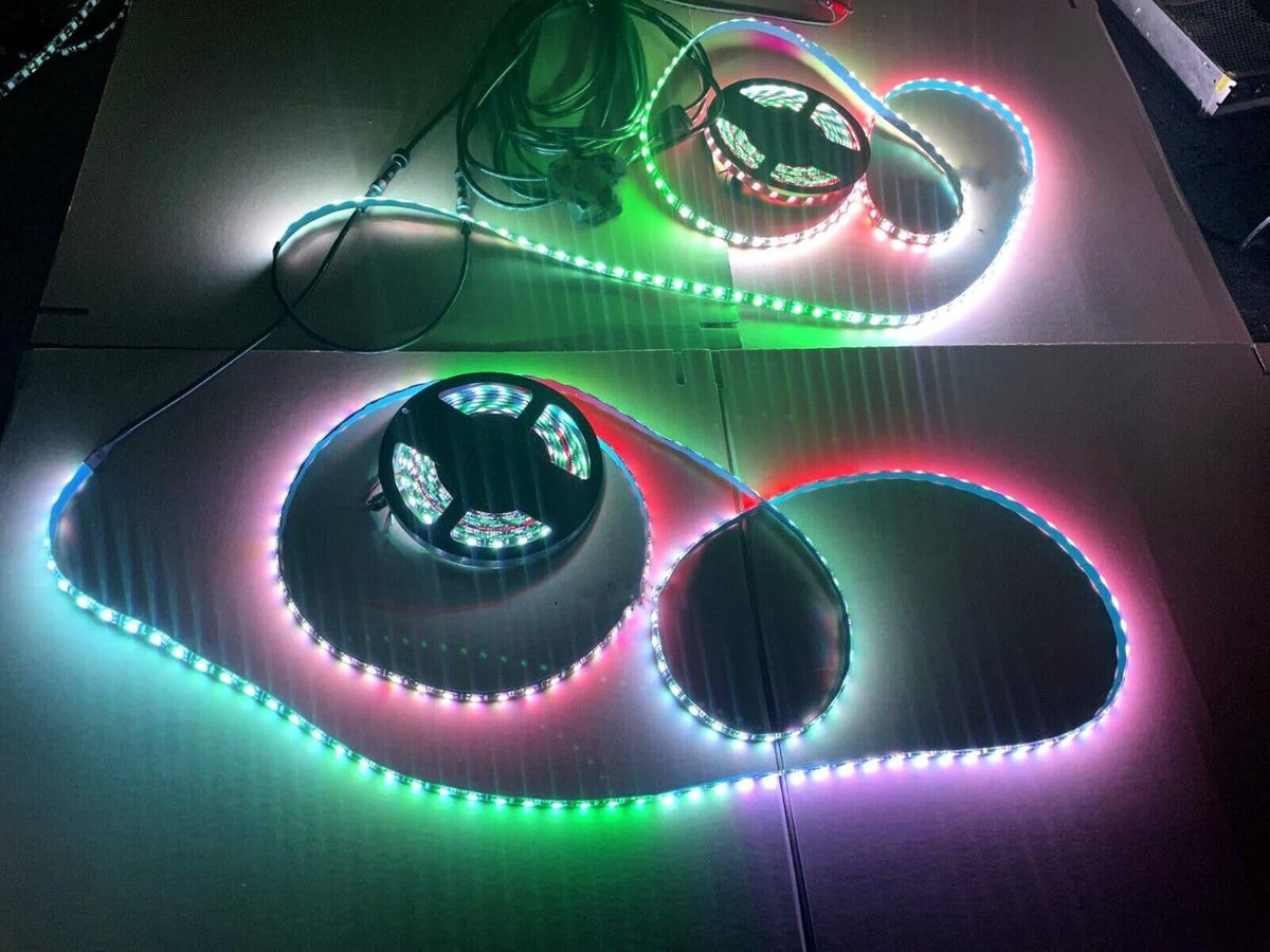 Black Out Full Tinted Smoked LEDs x4PCS 5FT 1.4Meters 60" RGB Dream Color Chasing IP65 Light Strips for Car Truck Slingshot Golf Cart Vehicle Underbody Wheel Hood Grille Lights Bluetooth + Remote