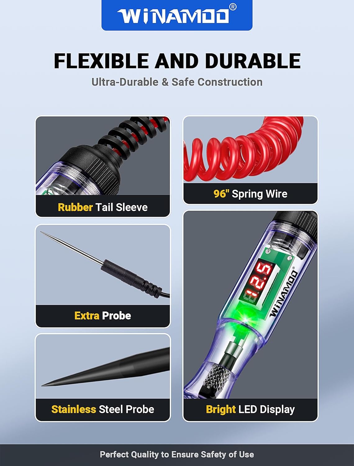Upgrade Automotive Test Light with 3-80V LED Digital Voltage Display, Auto Circuit Tester with Voltmeter & Extra Probe, Electric Test Pen w/Dual Color Polarity Indicate for Car Fuse DIY Testing