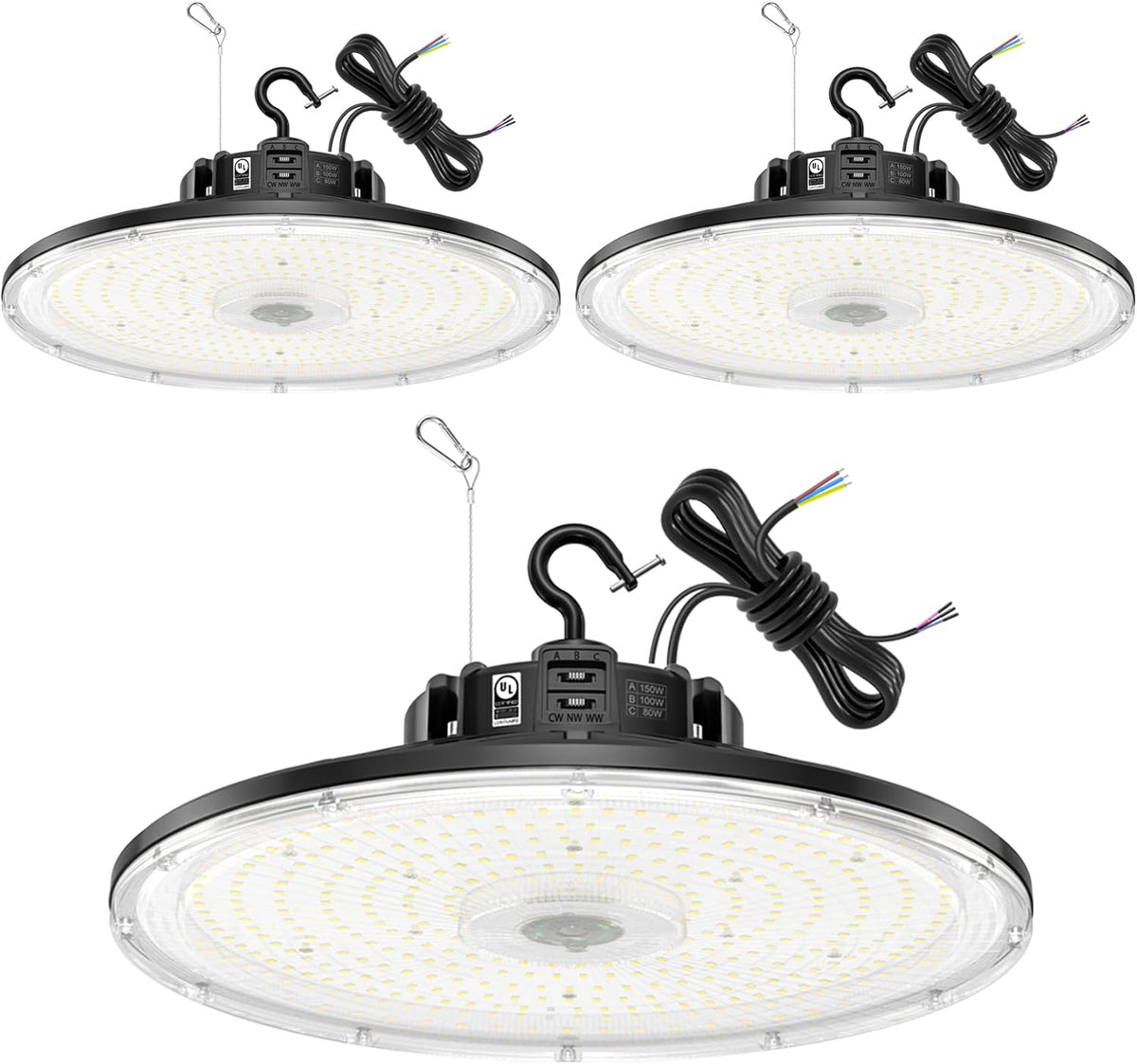BBESTLED 3Pack UFO LED Low Bay Light 4000K 80W 100W 150W 21,000Lumen 3000K Highbay UFO Lights for Workshop Garage Warehouse Lighting Fixture DLC UL Listed AC100-277V Input