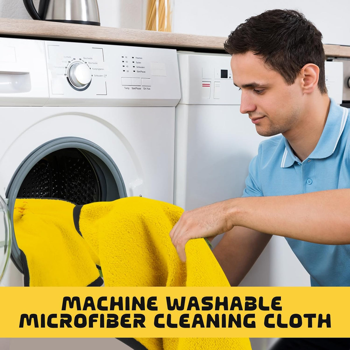 Tallew 50 Pcs Microfiber Towels 16 Inch x 16 Inch Microfiber Cloth Car Drying Towels for Cars Washing Polishing Office Windows Cleaning Household Supplies (Yellow)