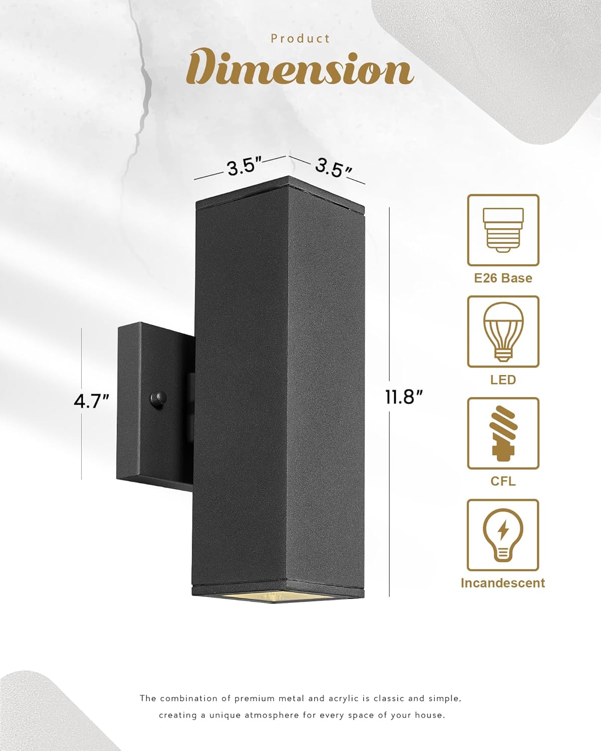 Ken & Ricky 2 Pack Dusk to Dawn Outdoor Lighting, Modern Exterior Lighting Fixtures, Aluminum Front Porch Light, Black Outdoor Wall Sconce with Glass Cover, KR3324-W-2PK-B