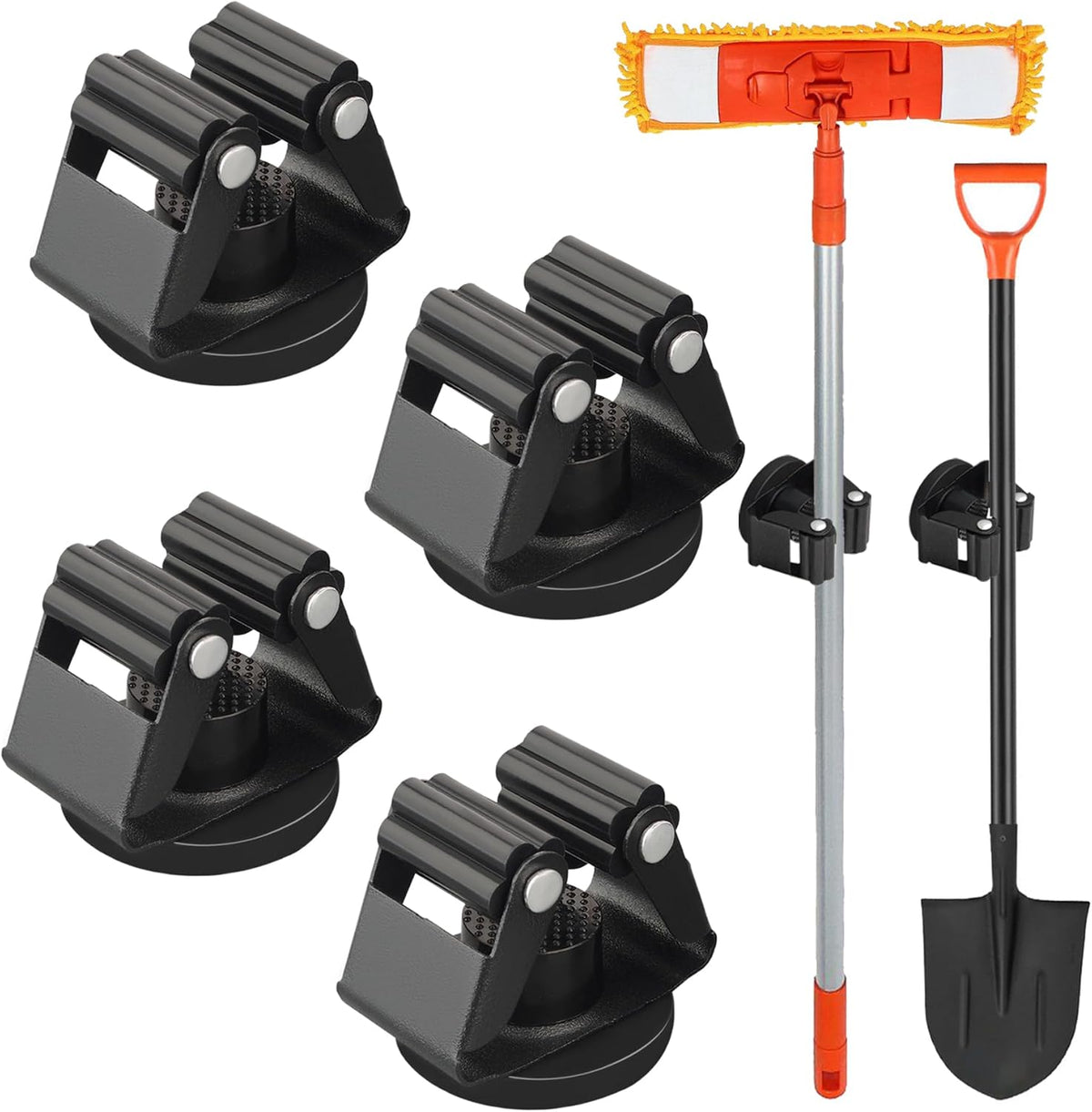MUTUACTOR Magnetic Broom Holder,4PCS Anti-Slip Magnetic Mount Storage Broom Holders with Rubber Grippers,12lbs Heavy Duty Magnetic Tool Holder for Work Garage Laundry Kitchen RV Van Accessories