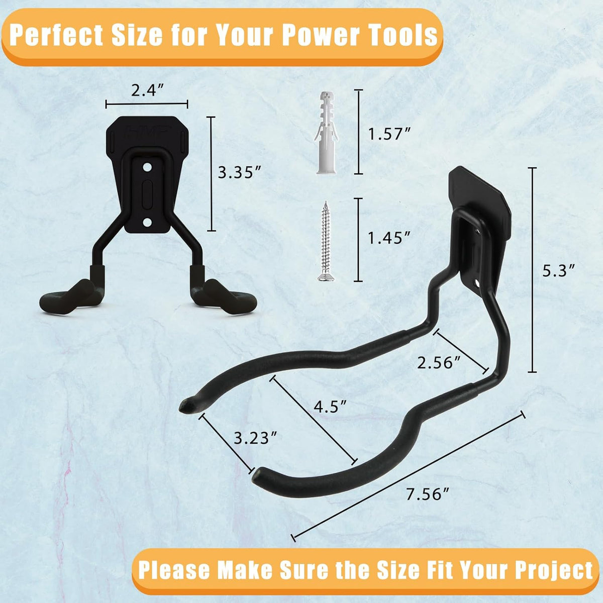 JuforminWeedeater Hanger, String Trimmer Hanger, Weed Eater Rack, Garage Wall Hooks, Power Tool Holder for Garage Wall, Utility Hooks for Garage Tool Organizers and Storage(Black-2 P)