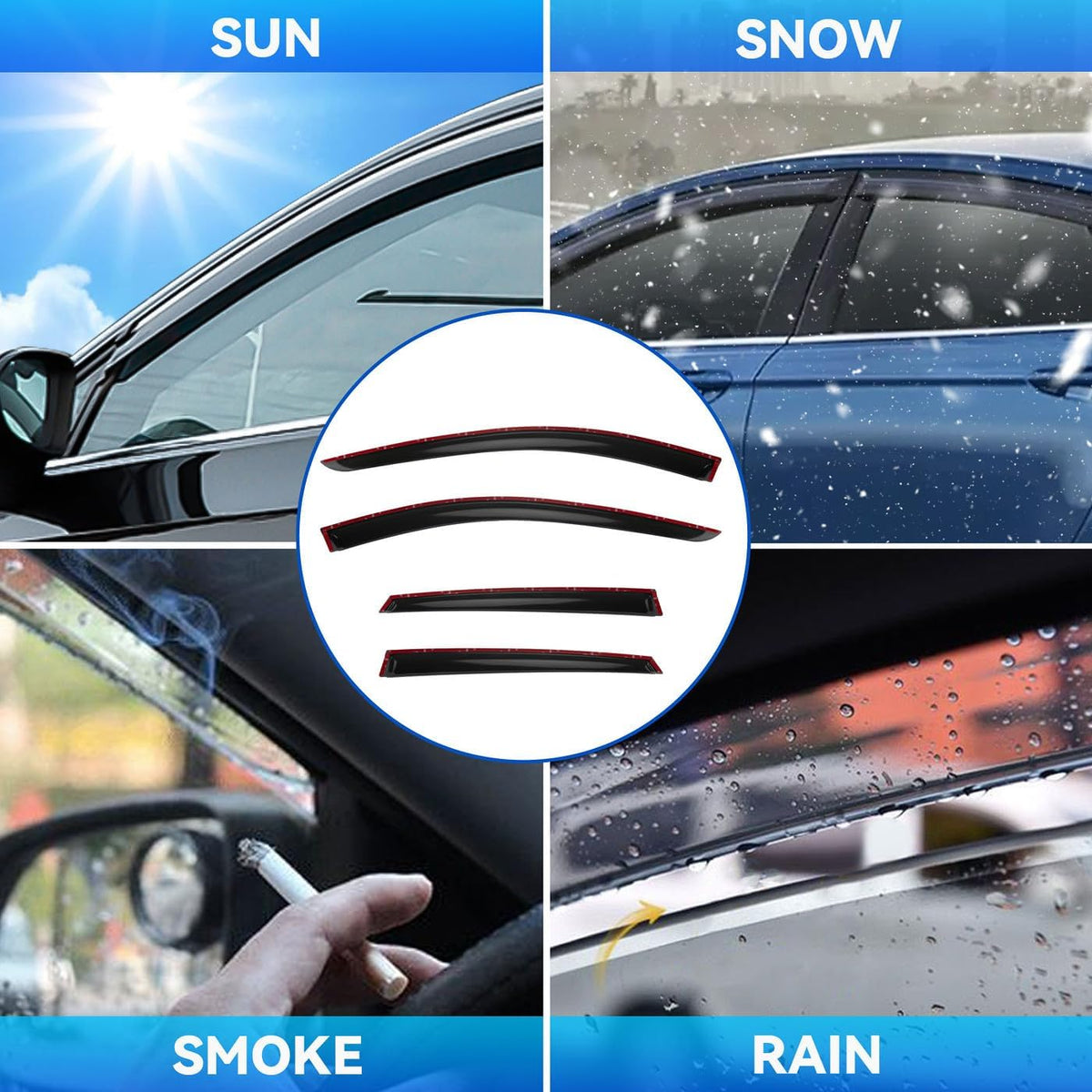 4pcs Window Visors Compatible with 2020-2025 Ford Escape Front+Rear Smoke Tint Sun/Rain Guard Outside Mount Tape-On Vent 2021 2022 2023 2024