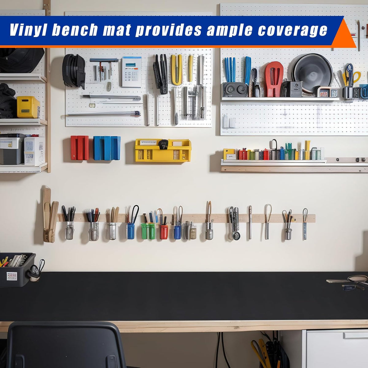 Vesici 1 Roll 23.5 x 100 Inch Work Bench Mat Self Adhesive Resistant PU Floor Runner Easy to Clean Workbench Mat Pad for Garage Workbench or Table Storage Tool Organization,Black