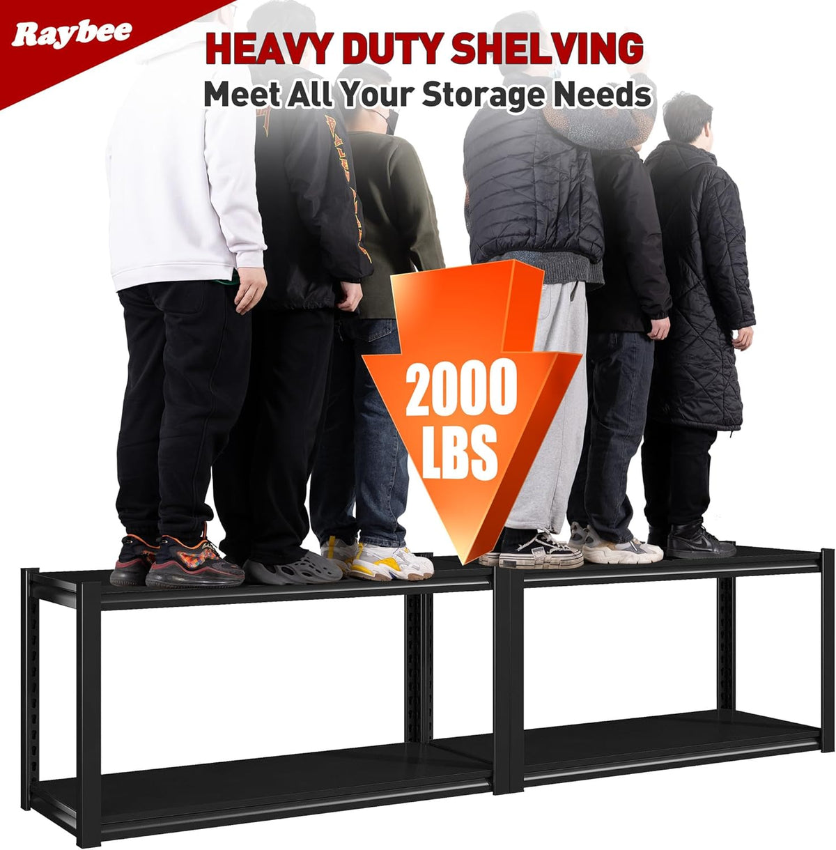 Raybee 40" W Garage Shelving 2000 LBS Storage Shelves 4 Tier Heavy Duty Shelving Adjustable Metal Shelves for Garage,Basement, Warehouse, 40" W x19 D x57 H, 2 Pack