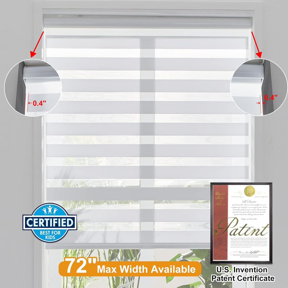 Persilux Cordless Zebra Blinds for Indoor Windows, Free-Stop Light Filtering Sheer Shades, Dual Layer for Day and Night, Roller Shades for Home (35.25" W X 72" H, White)