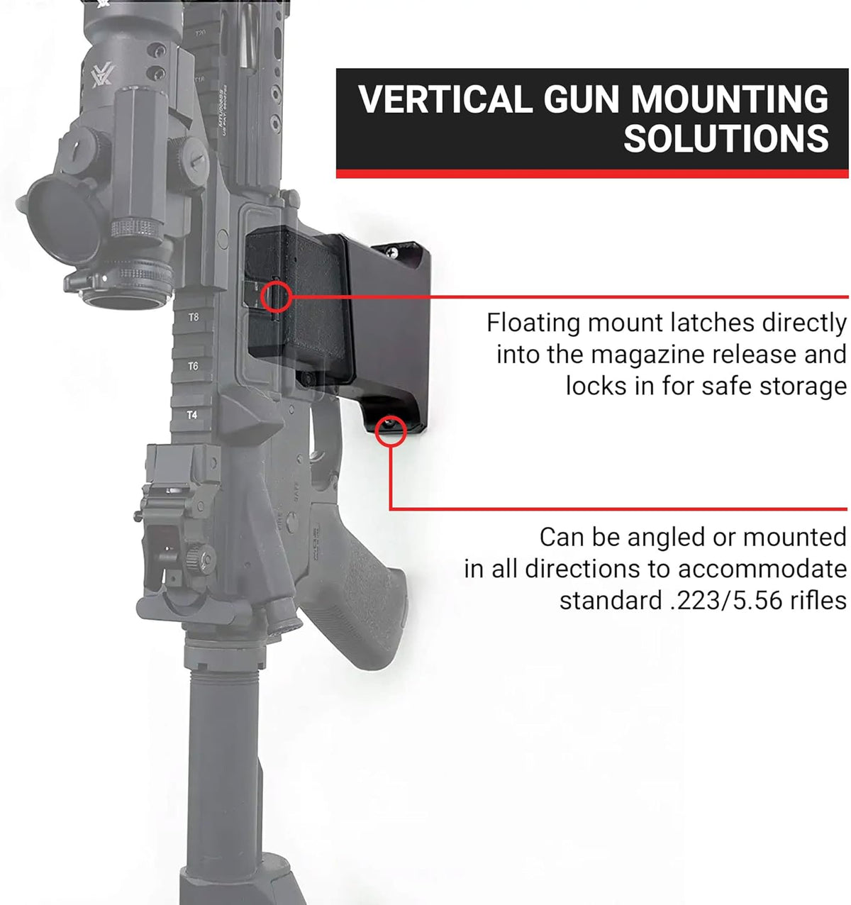 Spartan Mounts Locking .223/5.56 Rifle Mount Wall Display | Low Profile Floating Design Vertical and Horizontal Mounting Solution | Gun Room Safe Storage Organzation | Made in USA