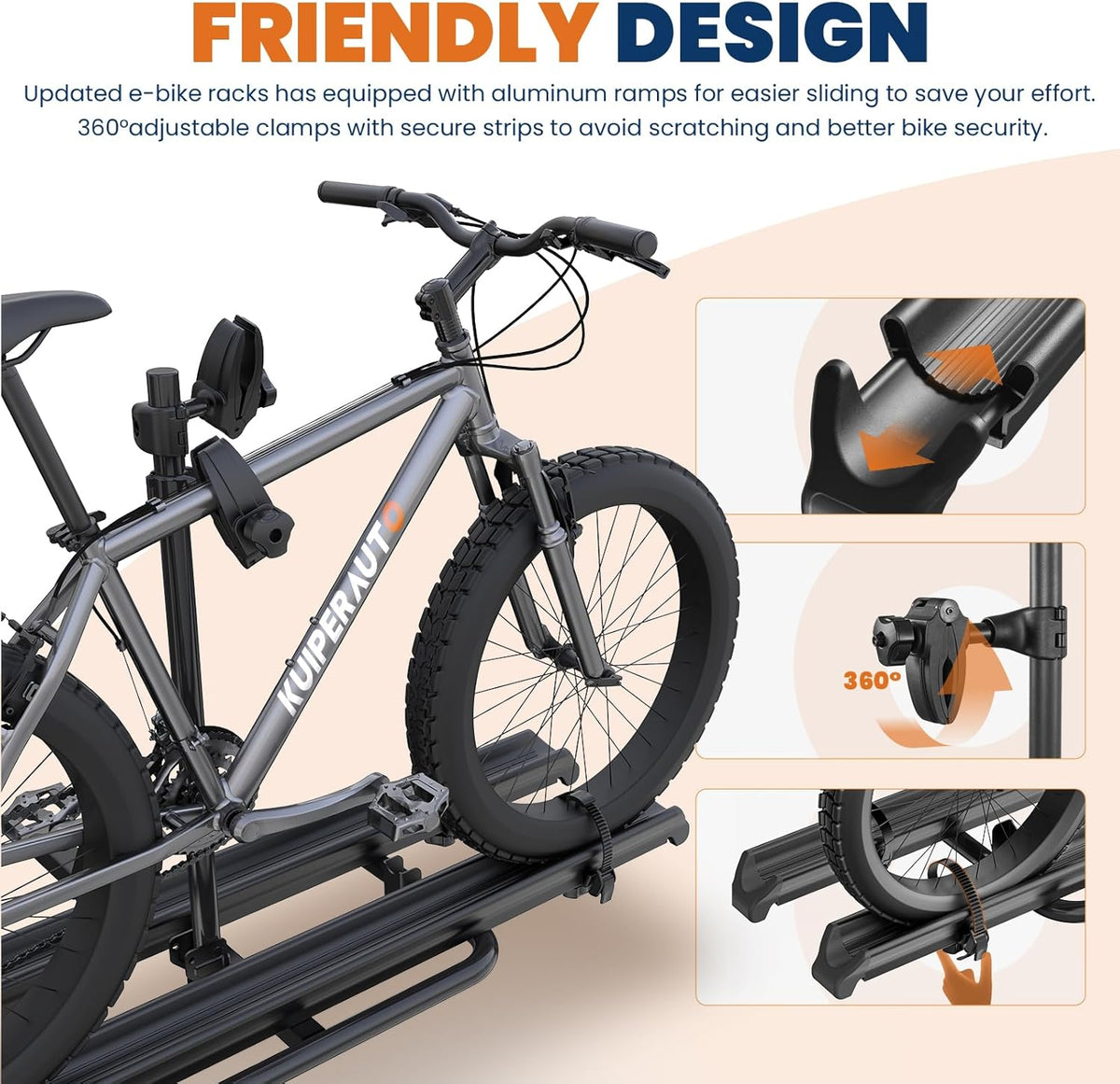 Aluminum 2 EBikes Foldable 2'' Hitch Mounted Carrier Racks w/Ramps Over 200lbs Capacity for 3.35 inch Fat Tire Heavy Duty Universal E-Bike Racks for SUVs Cars Trucks RV 2-Inch Receiver
