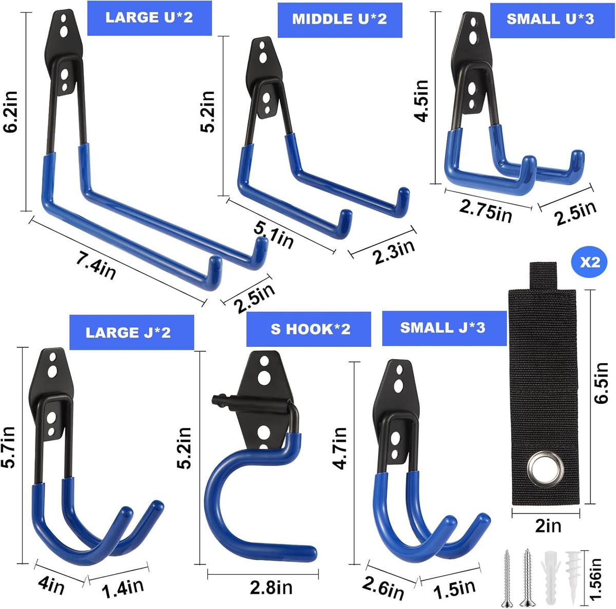 Garage Hook Heavy Duty Wall Storage Hangers, 16 Pack Garage Storage Hooks Steel Tool Organizer Blue for Ladders, Ropes, Garden Tools