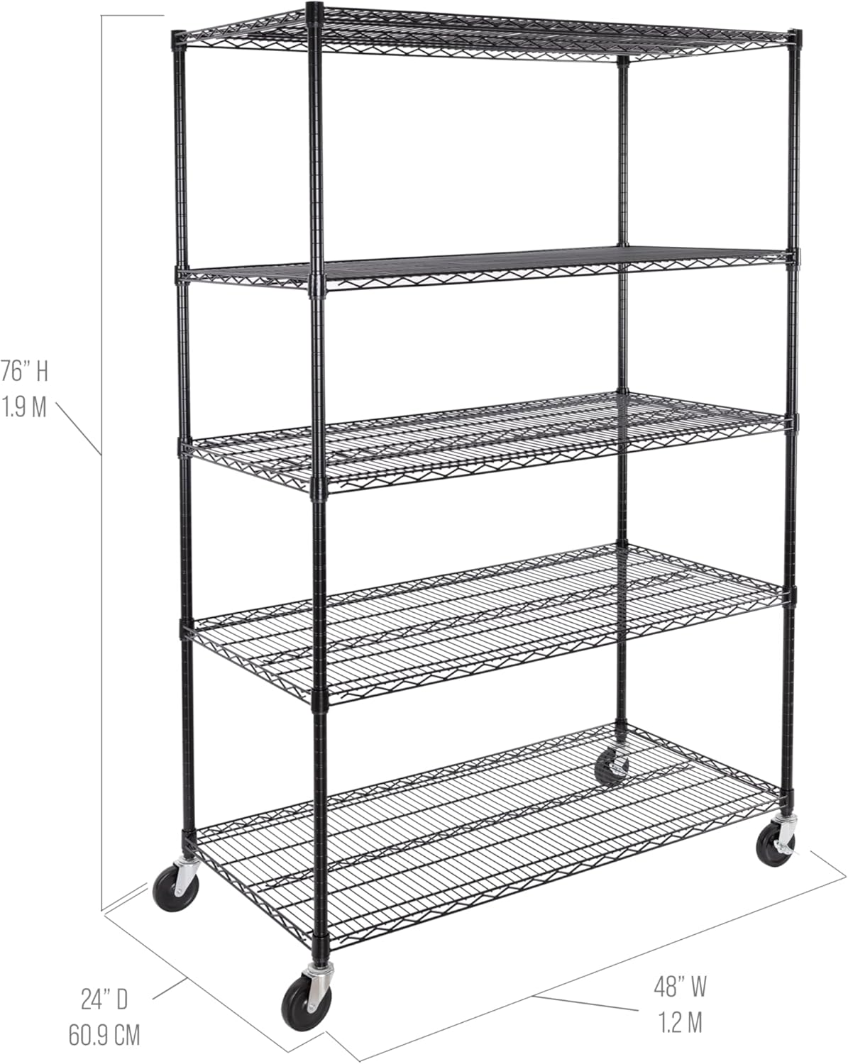 Seville Classics UltraDurable Heavy Duty NSF Solid Steel Wire Rack Storage Unit, Organizer for Garage, Warehouse, Office, Restaurant, Classroom, Kitchen, Black, 5-Tier Shelving, 48" W x 24" D