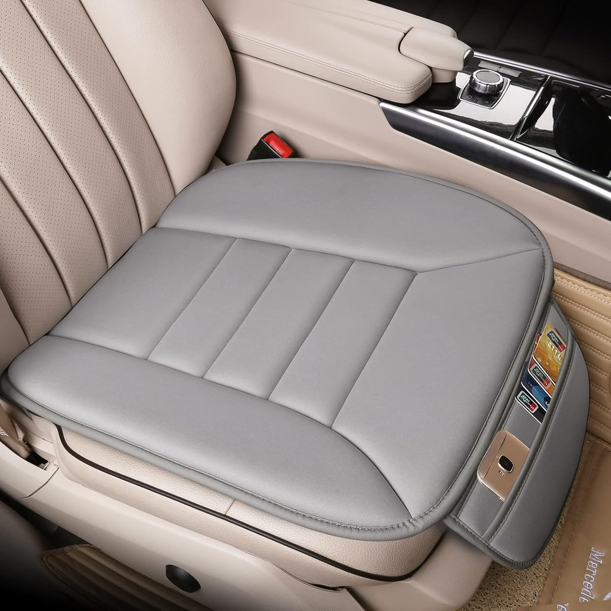 Premium Car Seat Cushion, Driver Seat Cushion with Comfort Memory Foam & Non-Slip Rubber Bottom, Car Seat Pad Works with 95% of Vehicles and Office Chair or Home (Gray)